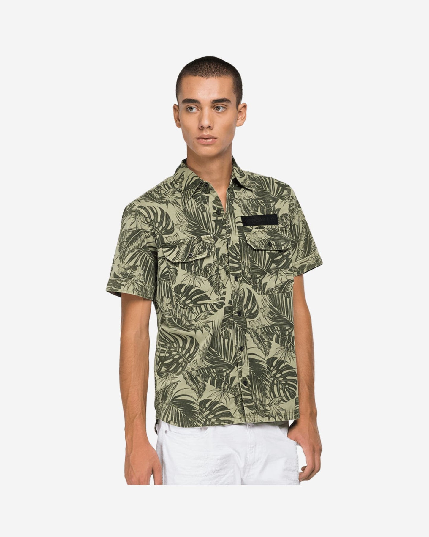 Short-Sleeved Shirt With Foliage Print