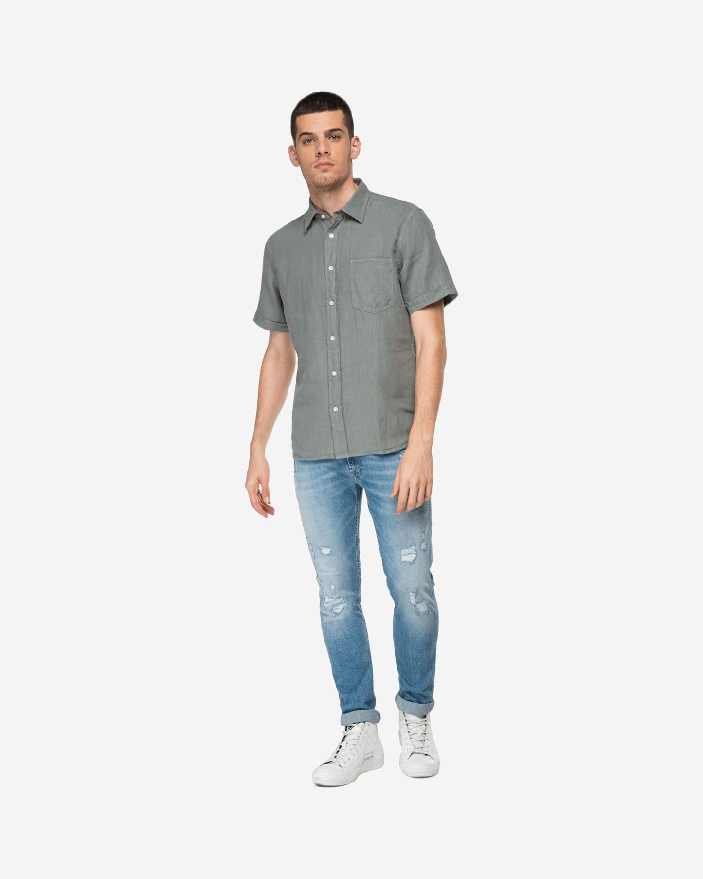 Short-Sleeved Shirt With Foliage Print