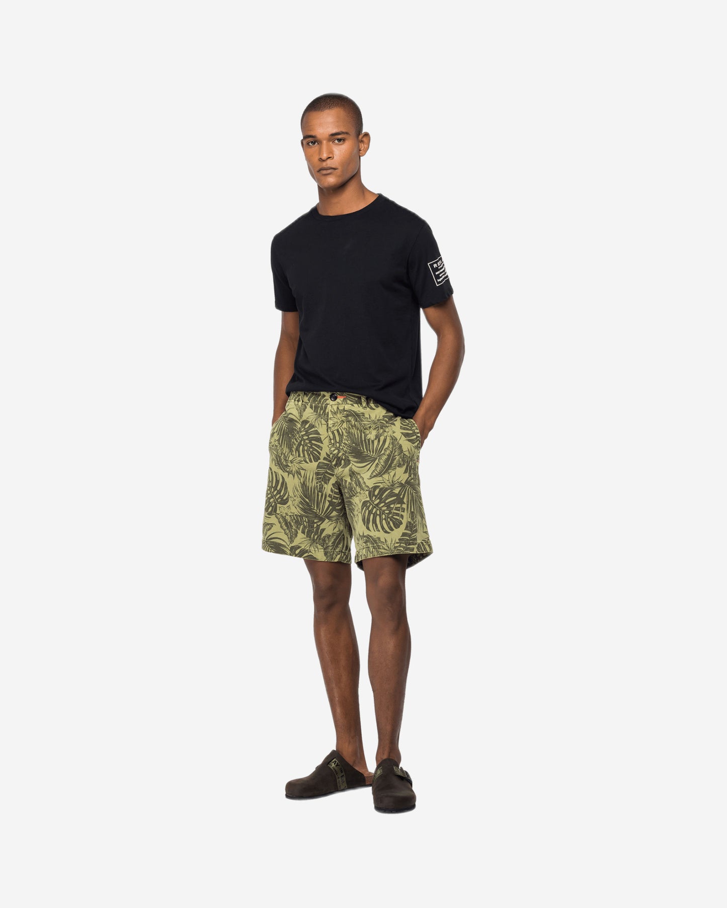 Cotton Bermuda Shorts With Foliage Print