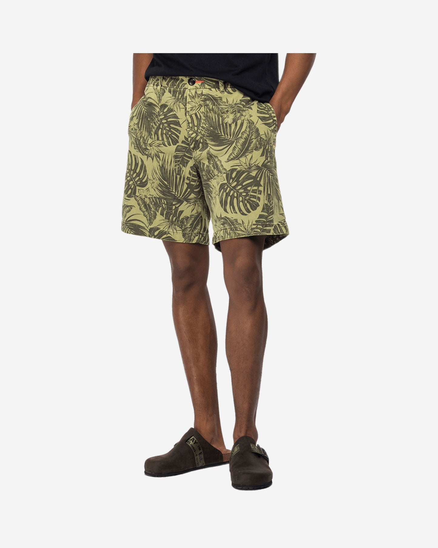 Cotton Bermuda Shorts With Foliage Print