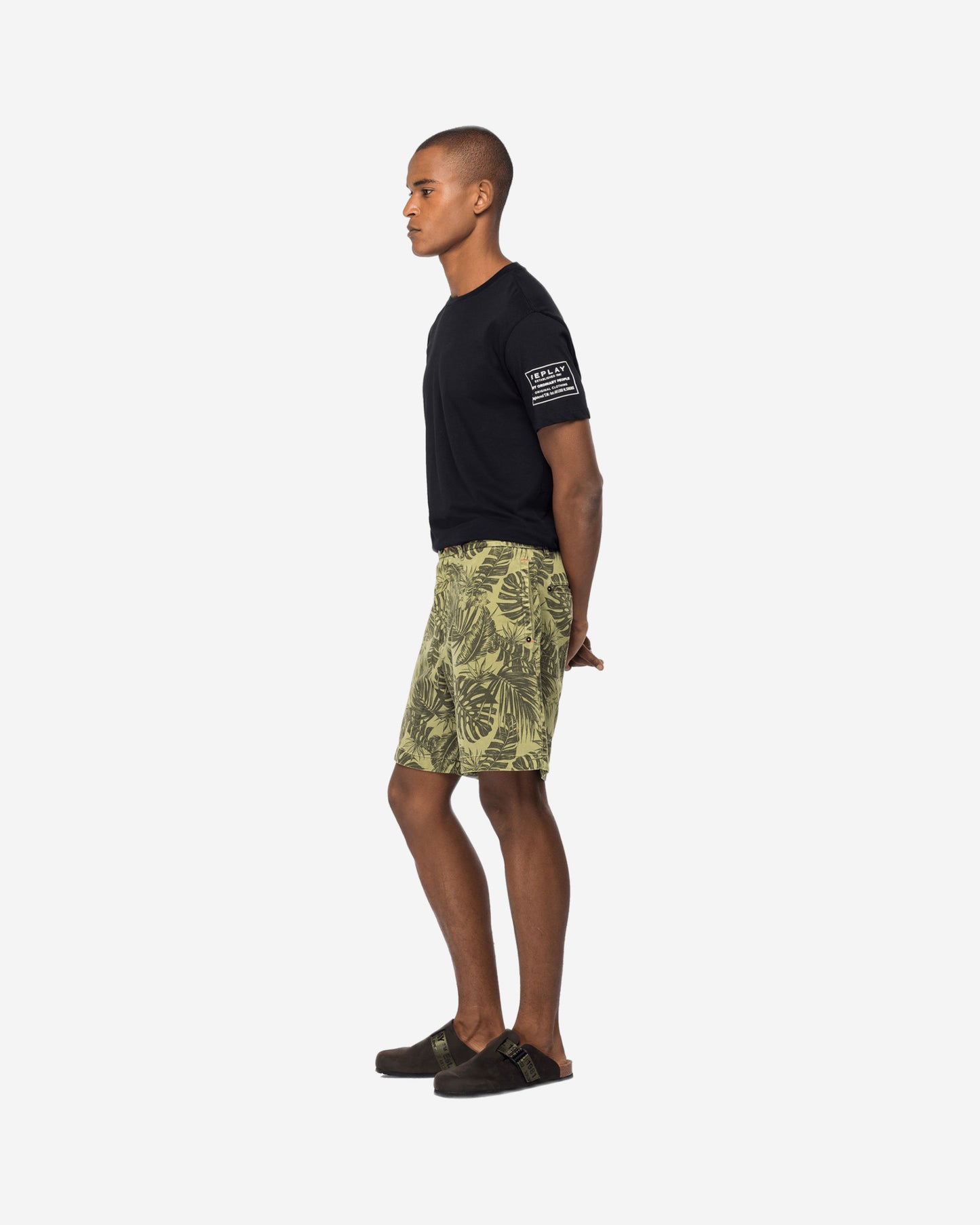 Cotton Bermuda Shorts With Foliage Print