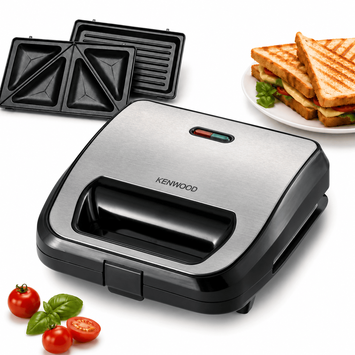 Kenwood Sandwich Maker, 3-in-1 & Removable Non-Stick Plates, Silver/Black – SMM02.000SI (ESMA Certified)