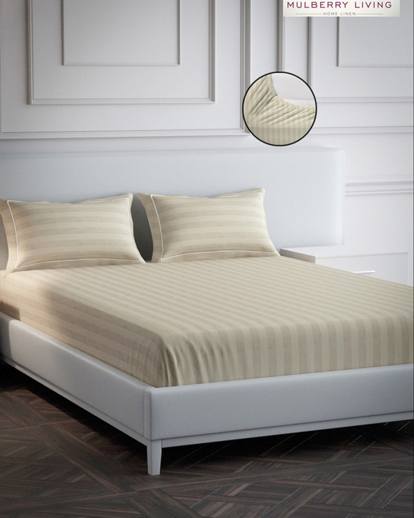 Mulberry Living Cotton Queen Fitted 300TC Elysian Stripes Mediterranean Blue