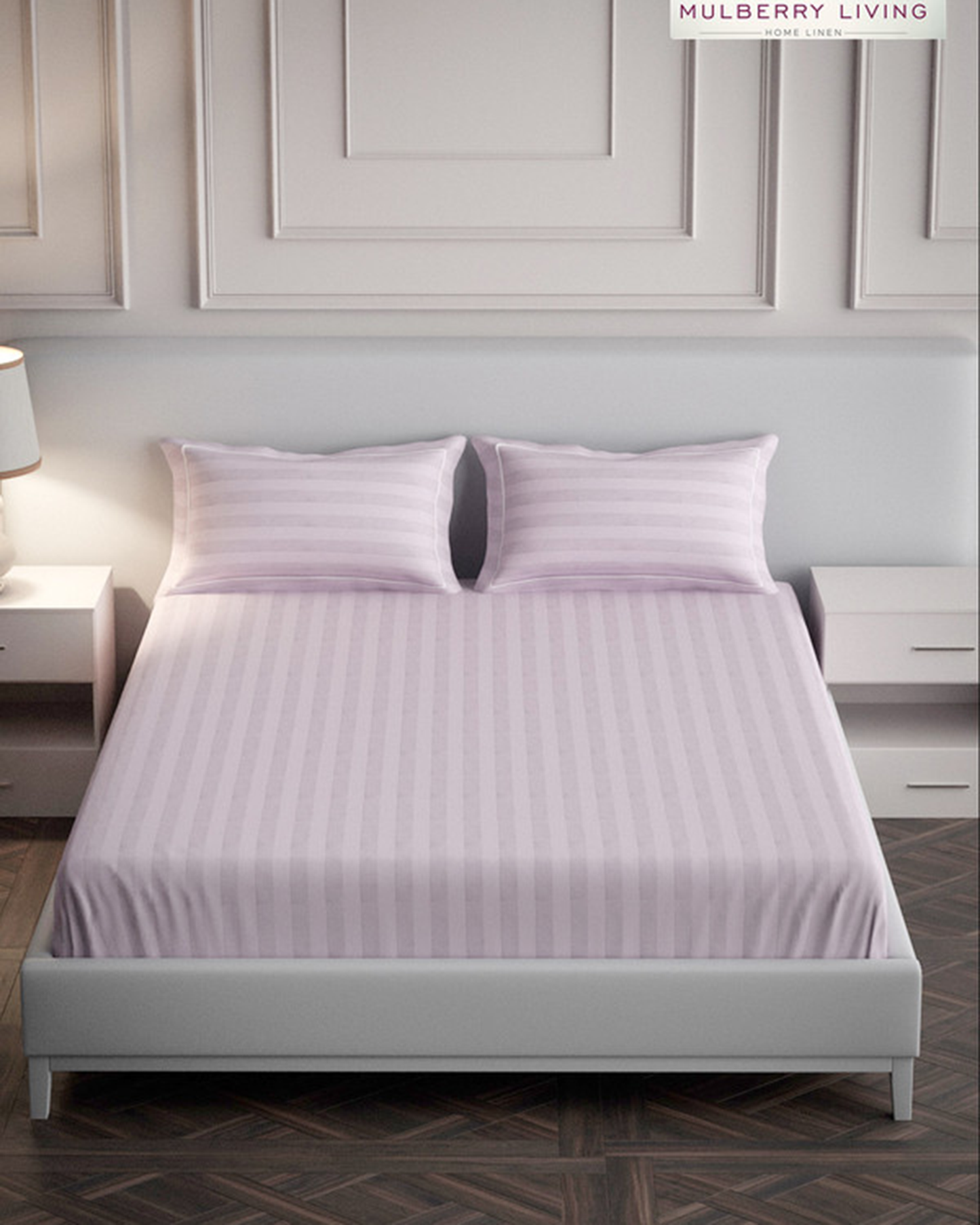 Mulberry Living Cotton Queen Fitted 300TC Elysian Stripes Mediterranean Blue