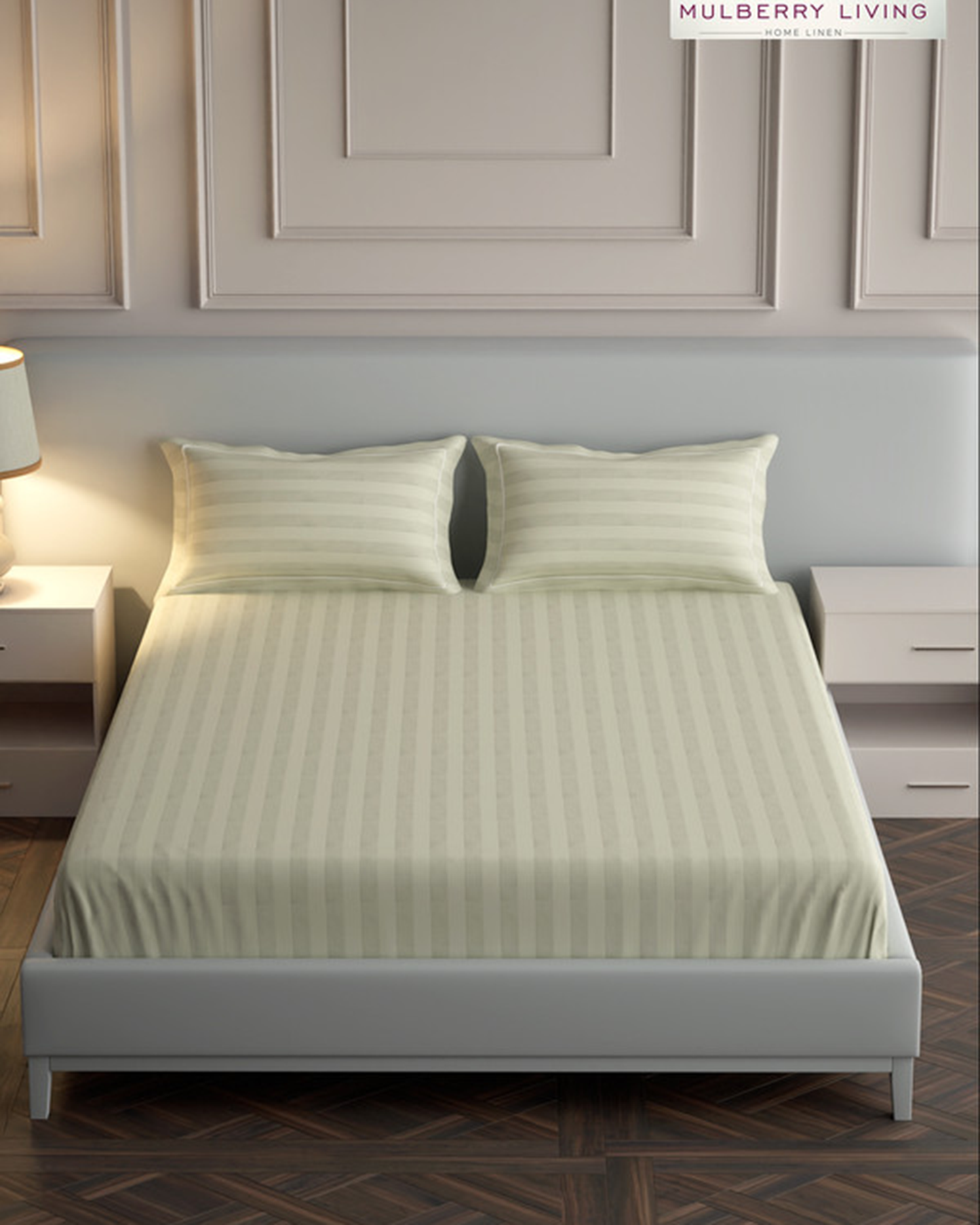 Mulberry Living Cotton Queen Fitted 300TC Elysian Stripes Mediterranean Blue