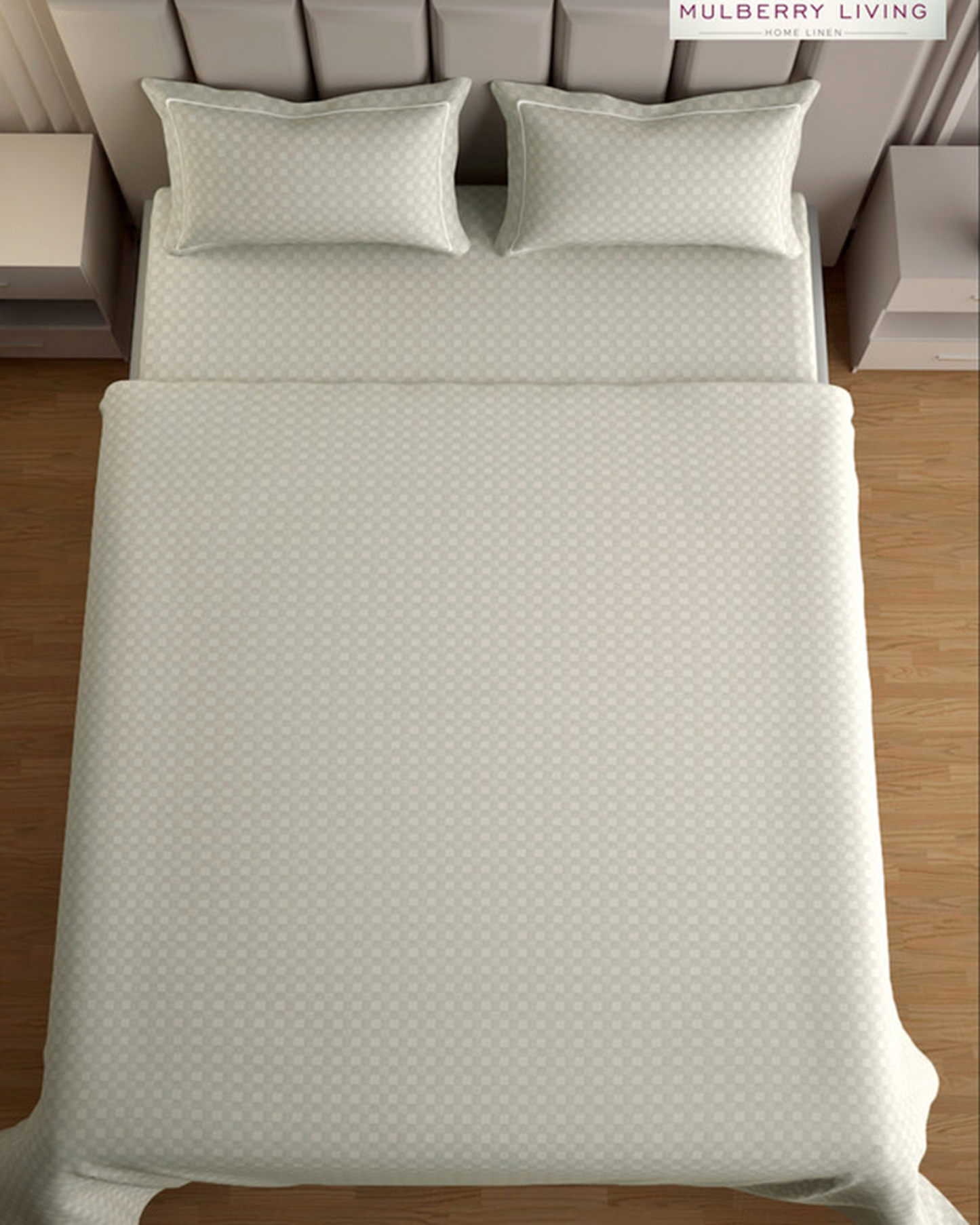 Mulberry Living Cotton Queen Flat 300TC Urban Grid Ivory