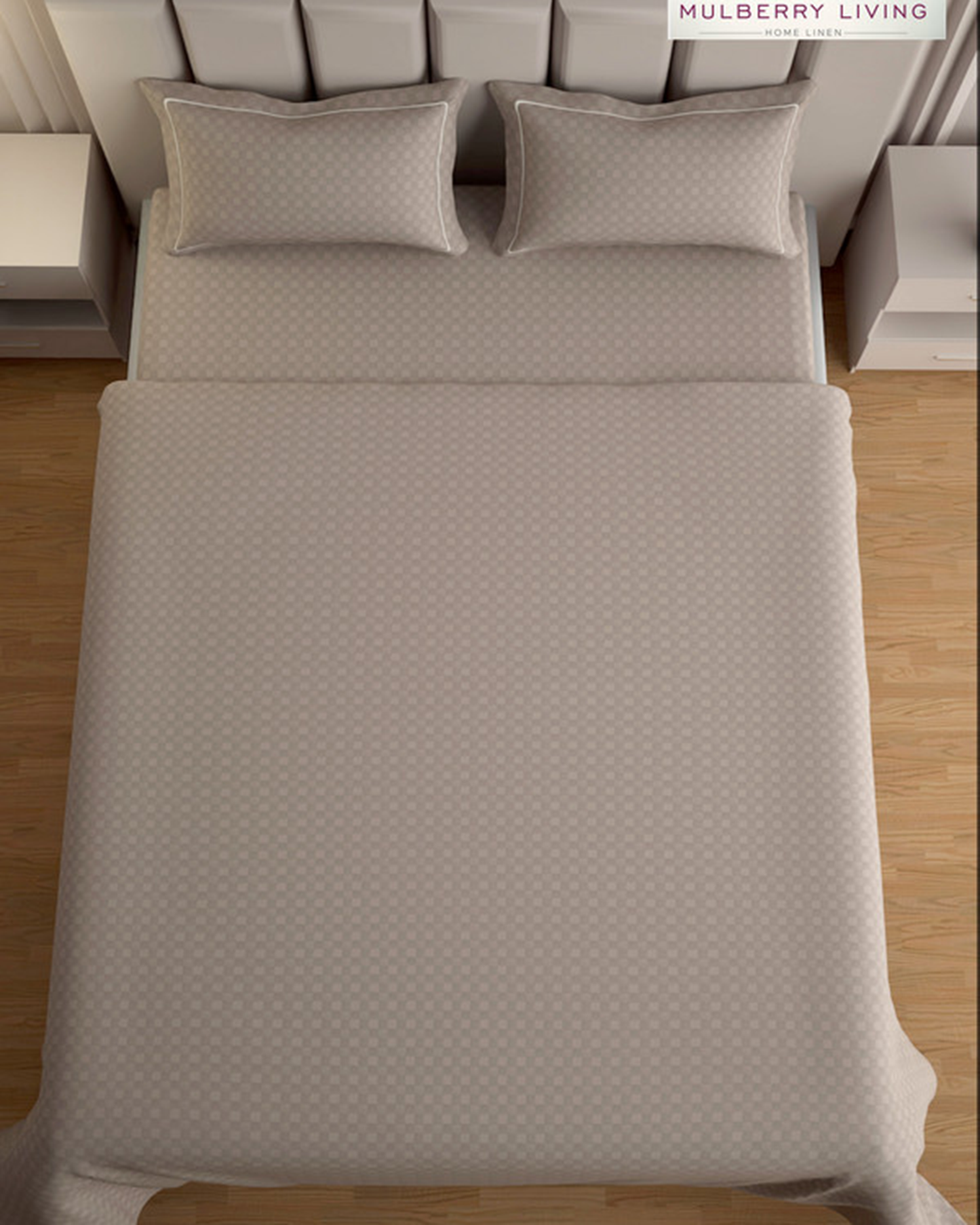 Mulberry Living Cotton Queen Flat 300TC Urban Grid Ivory