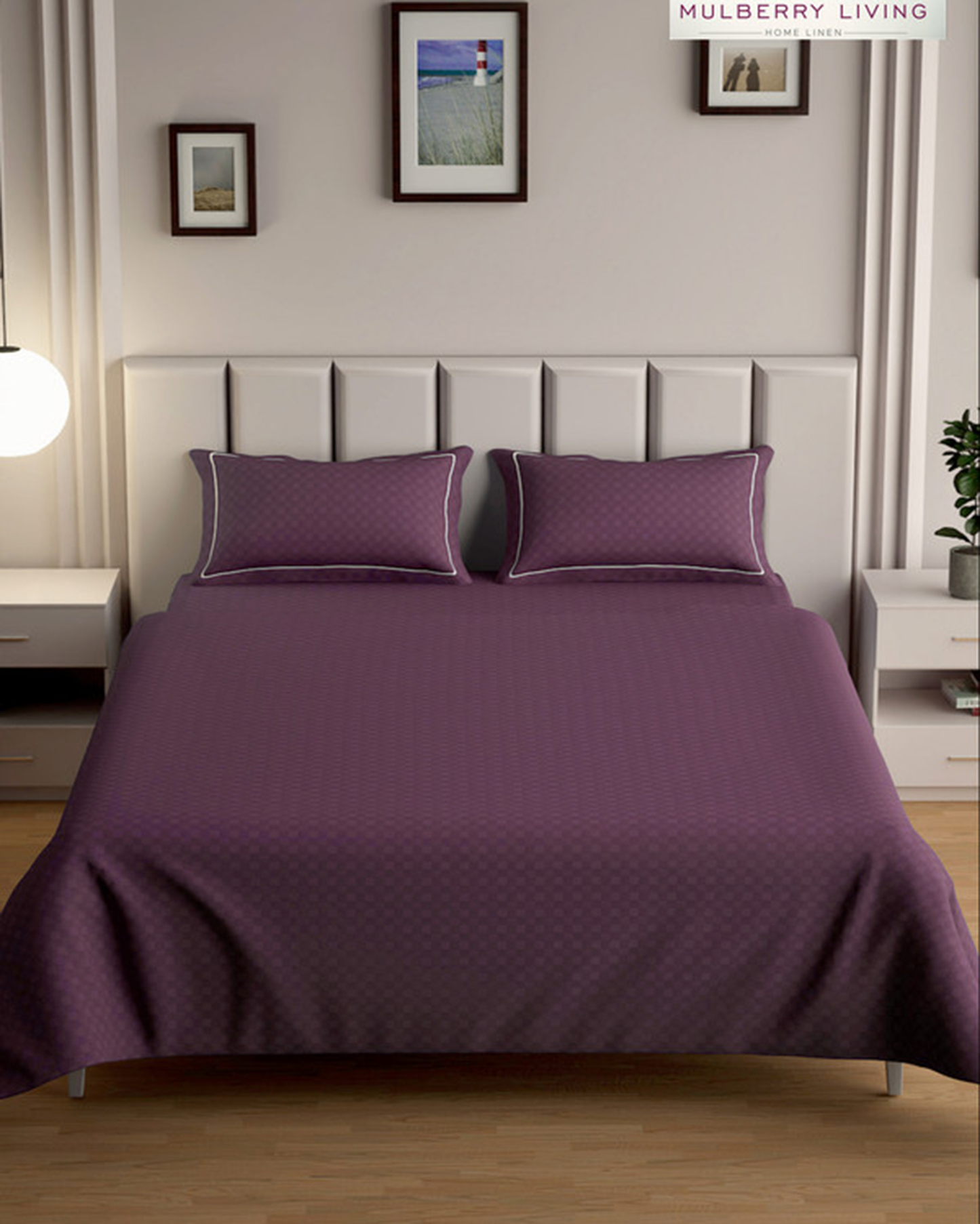 Mulberry Living Cotton Queen Flat 300TC Urban Grid Ivory