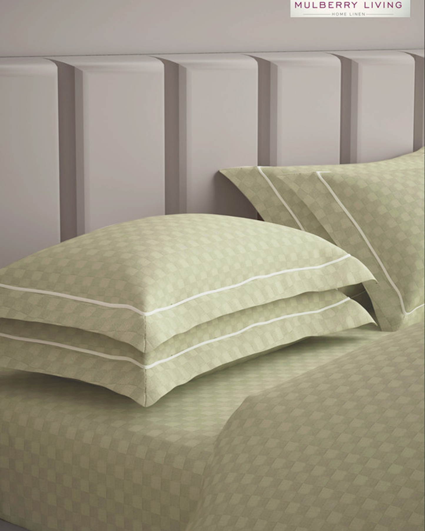 Mulberry Living Cotton Queen Flat 300TC Urban Grid Ivory
