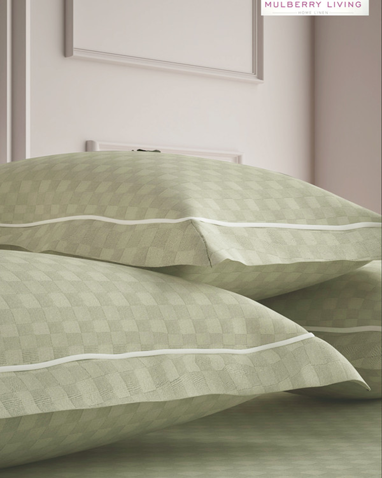Mulberry Living Cotton Queen Flat 300TC Urban Grid Ivory