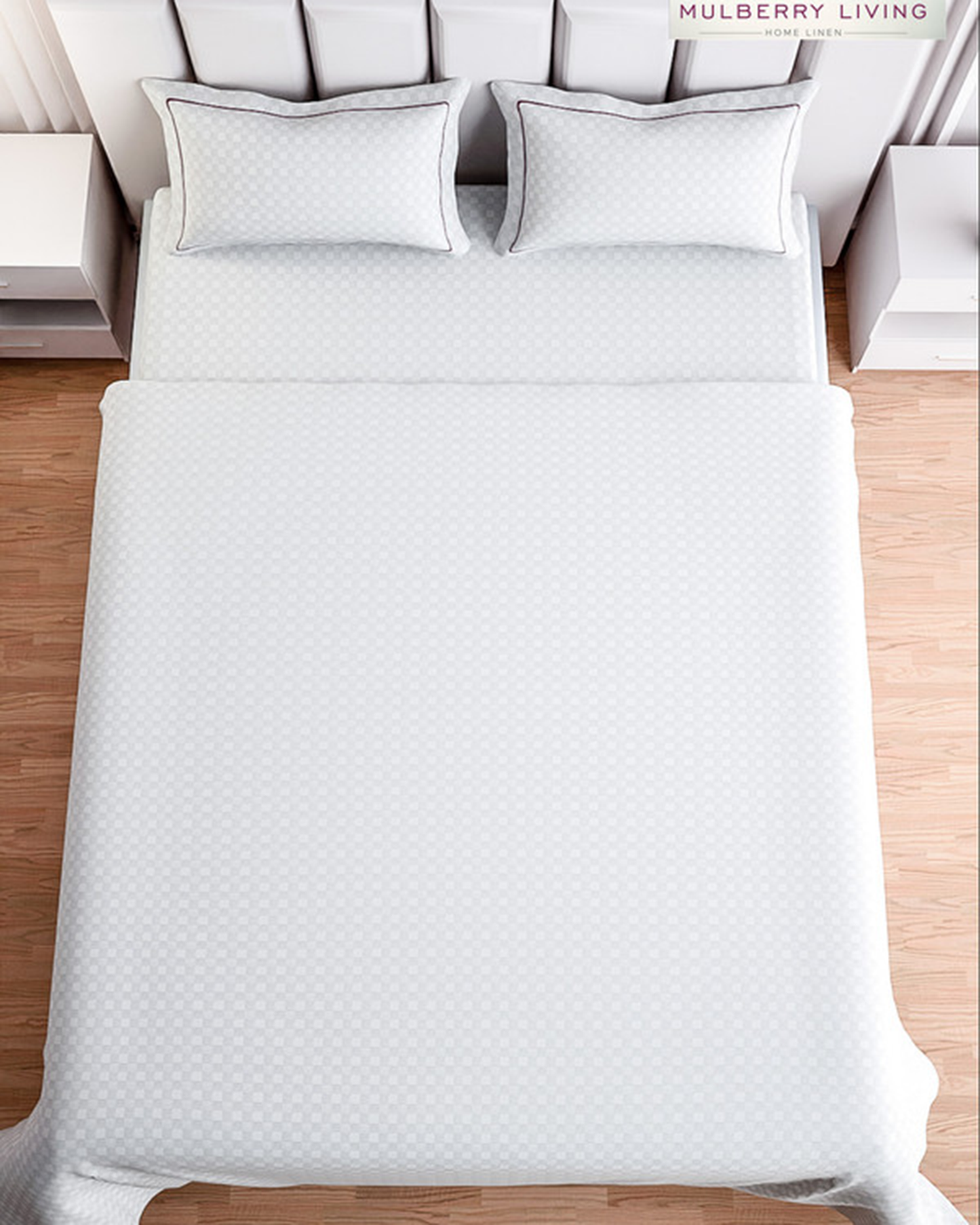 Mulberry Living Cotton Queen Flat 300TC Urban Grid Ivory