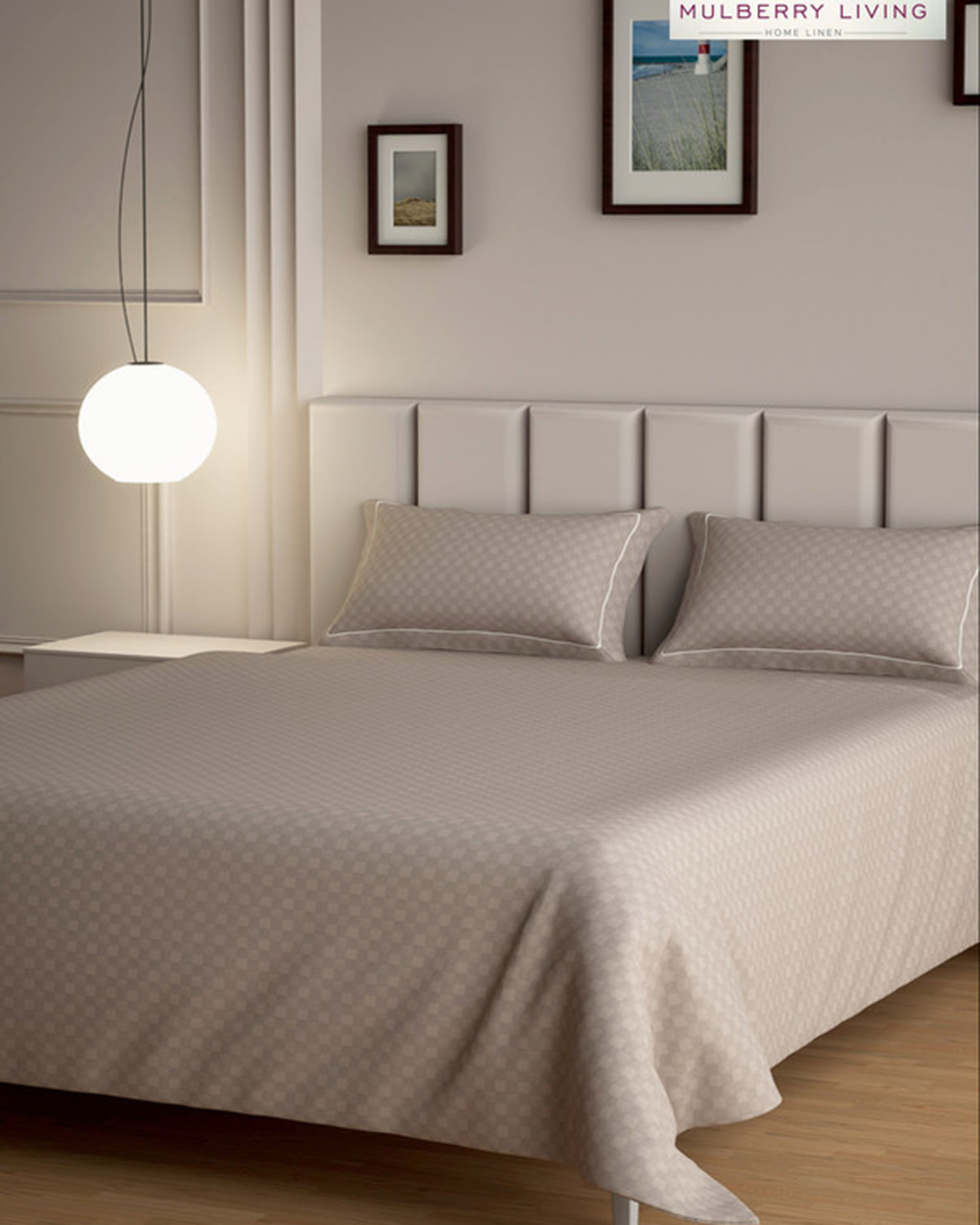 Mulberry Living Cotton Queen Flat 300TC Urban Grid Ivory