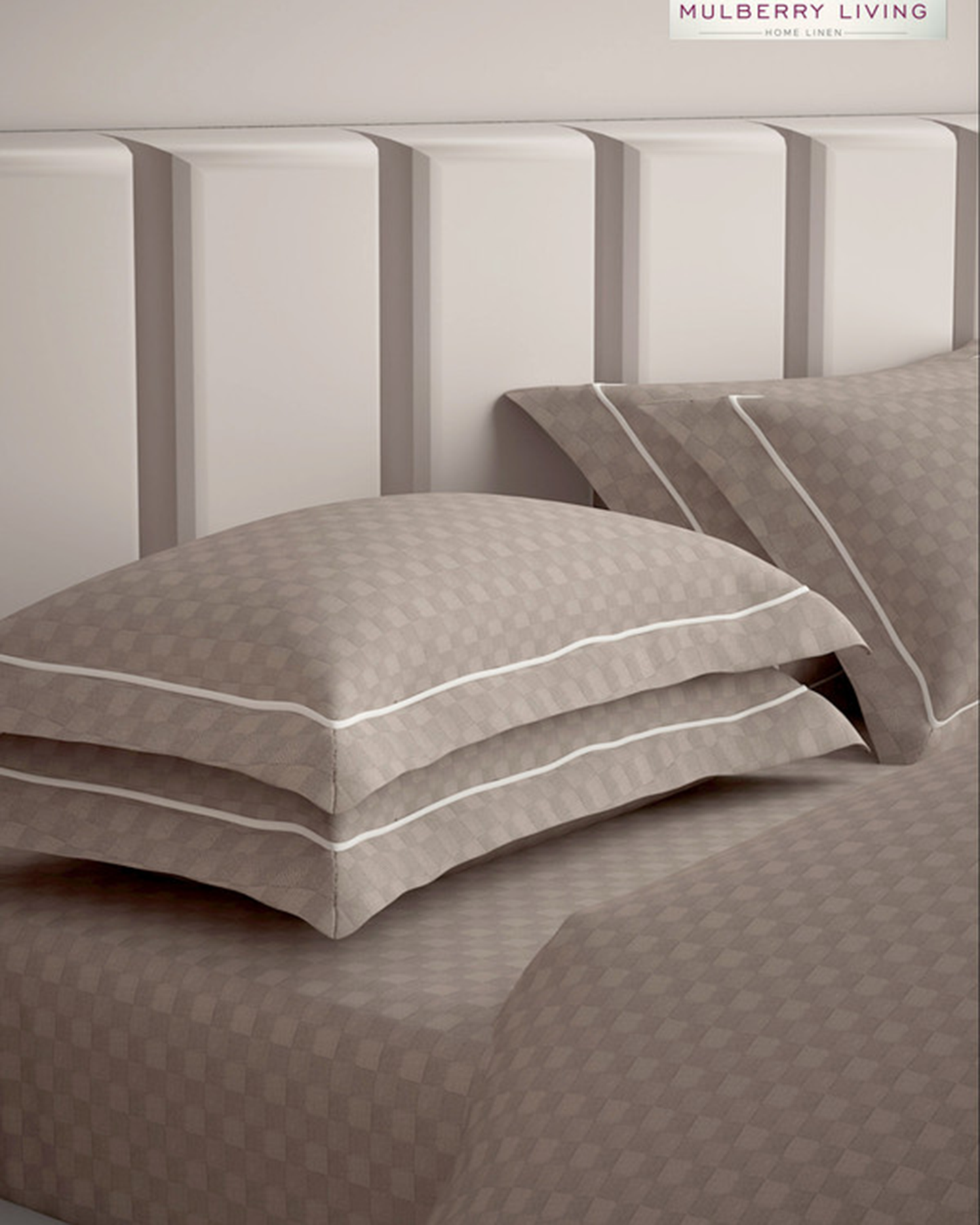Mulberry Living Cotton Queen Flat 300TC Urban Grid Ivory