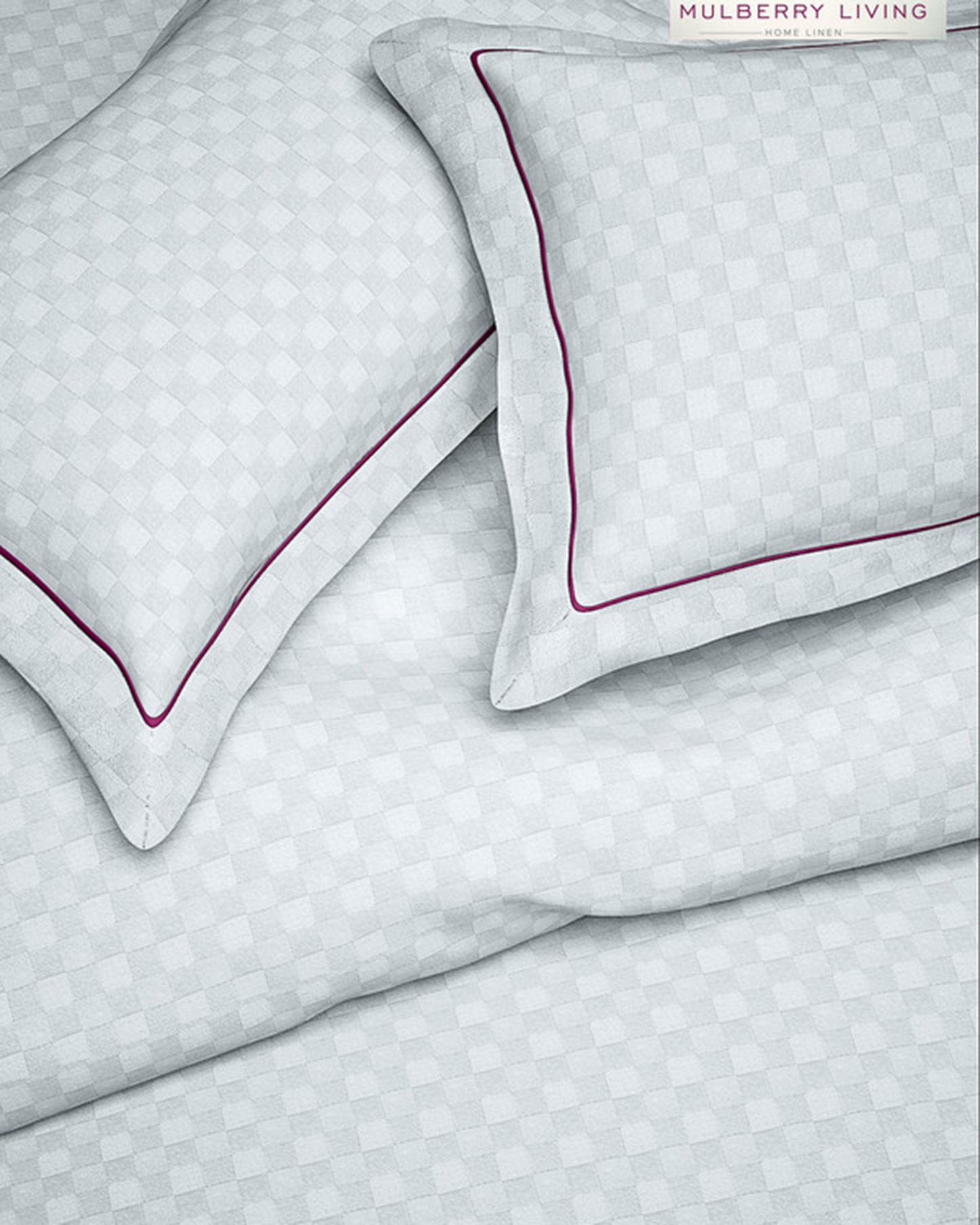 Mulberry Living Cotton Queen Fitted 300TC Urban Grid White