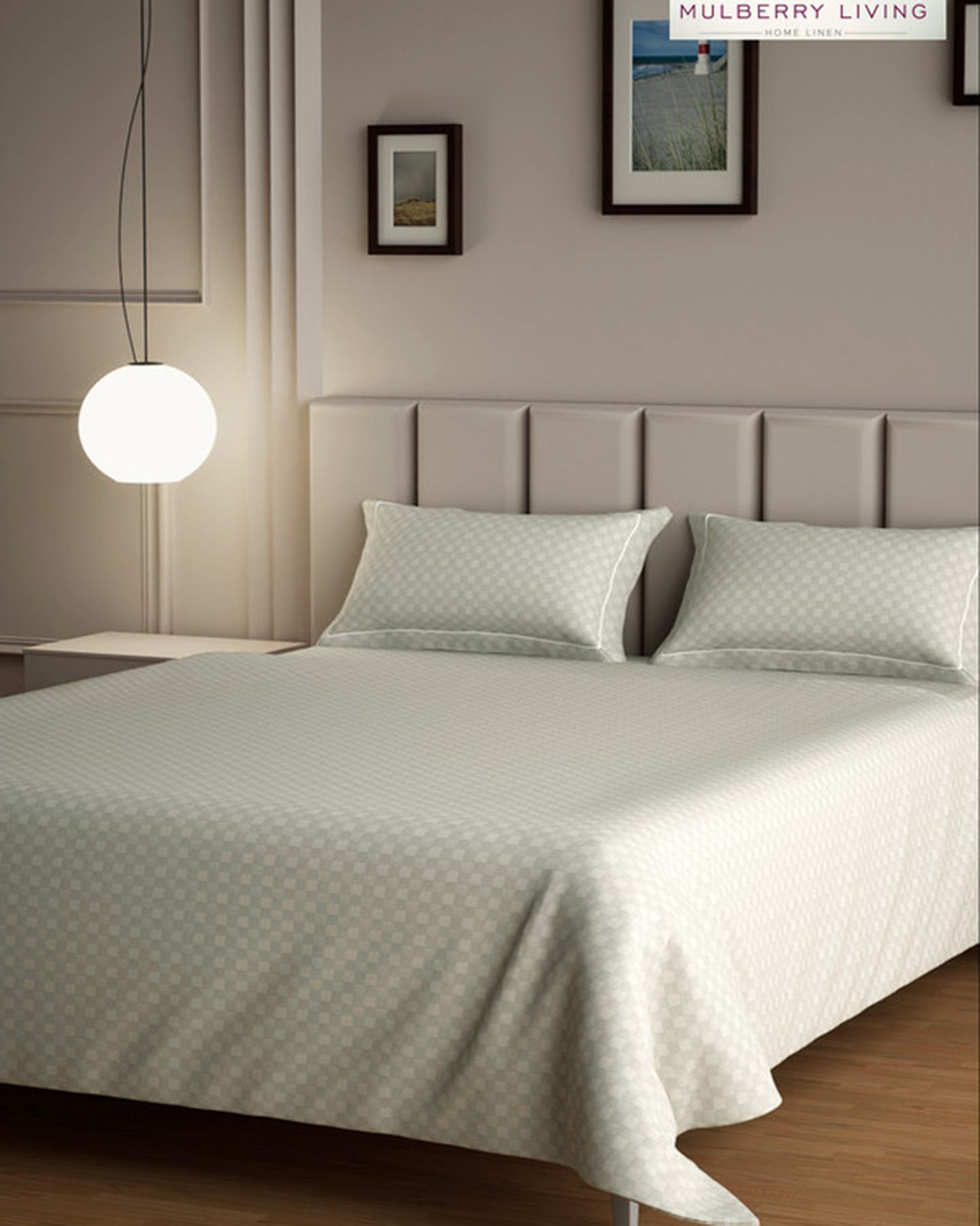 Mulberry Living Cotton Queen Fitted 300TC Urban Grid White