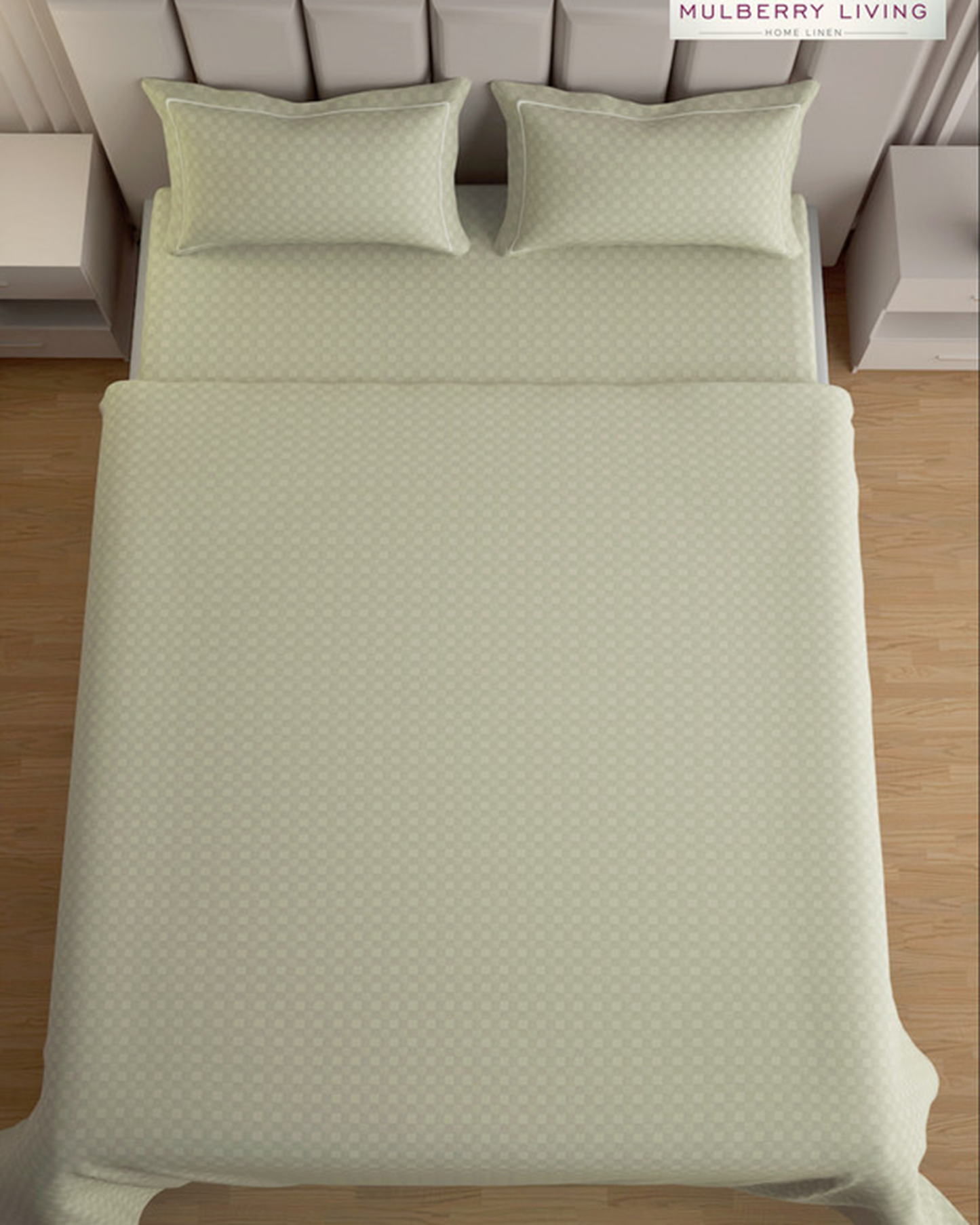 Mulberry Living Cotton Queen Fitted 300TC Urban Grid White
