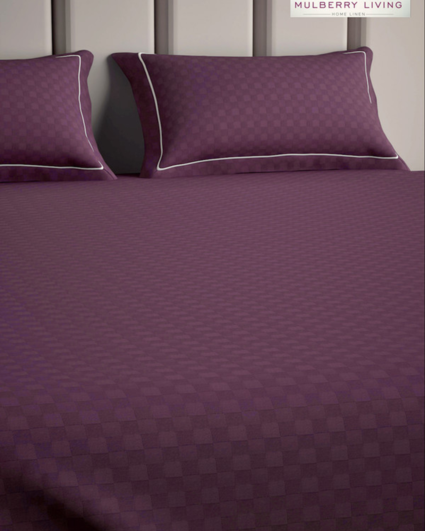 Mulberry Living Cotton Queen Fitted 300TC Urban Grid White