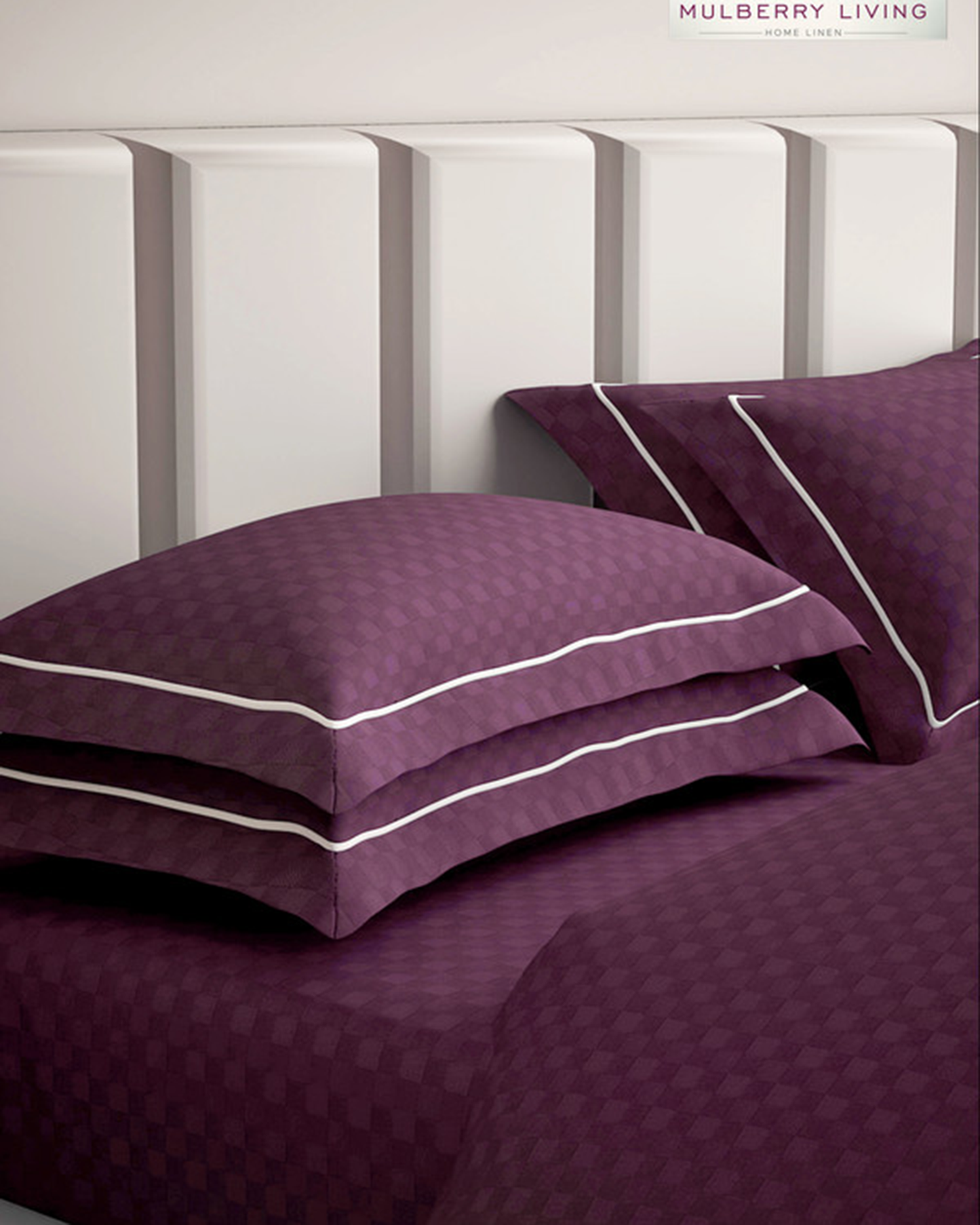 Mulberry Living Cotton Queen Fitted 300TC Urban Grid White