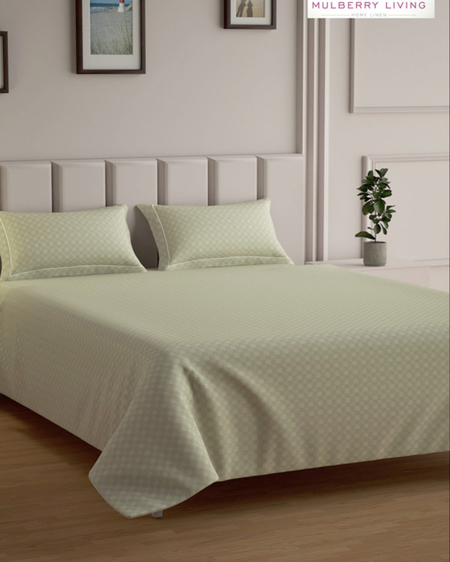 Mulberry Living Cotton Queen Fitted 300TC Urban Grid White