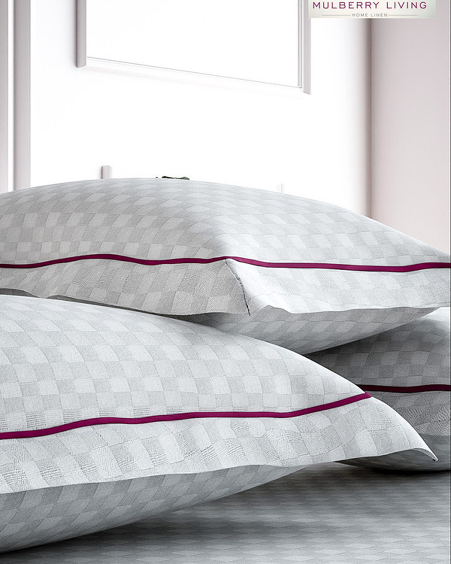 Mulberry Living Cotton Queen Fitted 300TC Urban Grid White