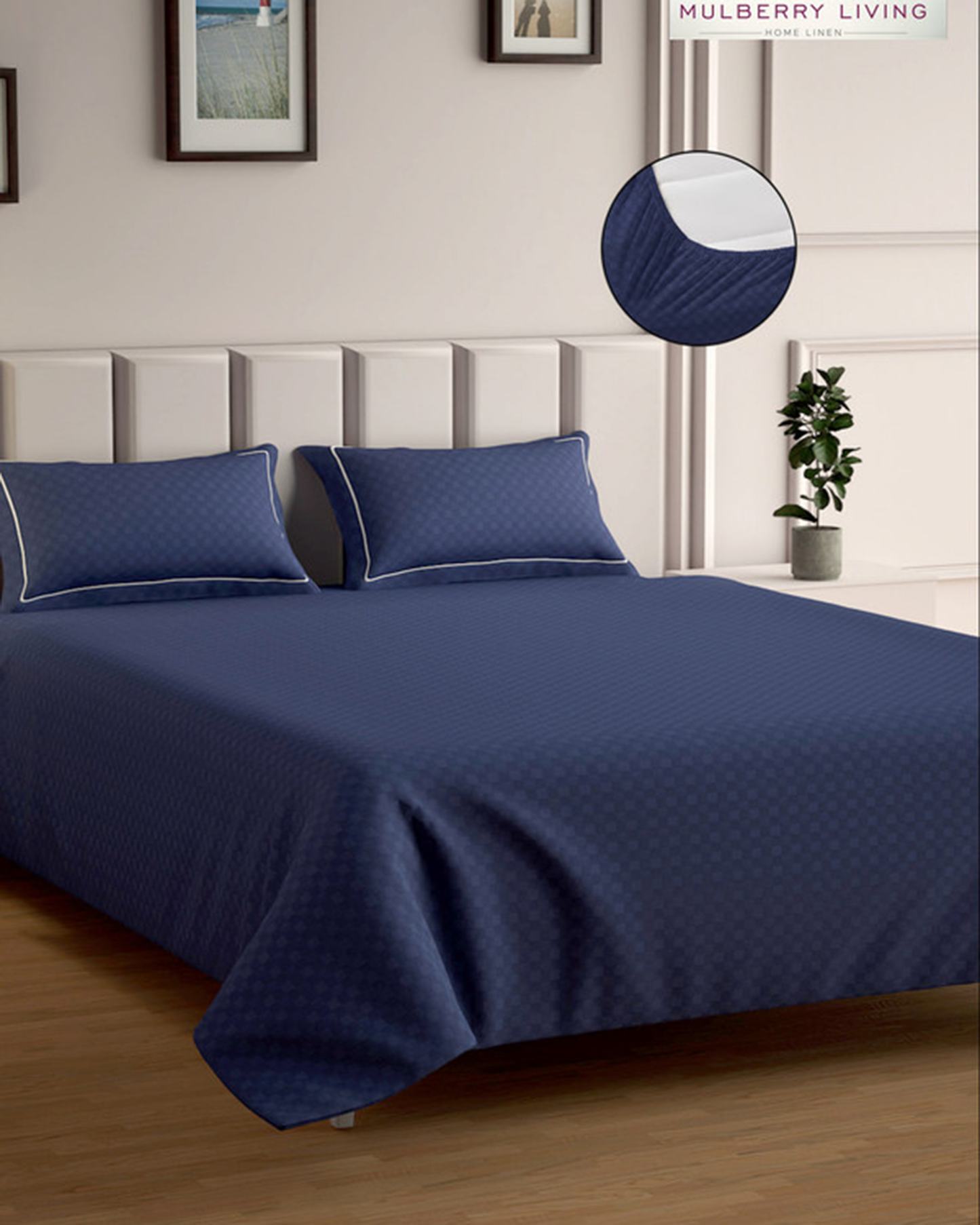 Mulberry Living Cotton Queen Fitted 300TC Urban Grid White