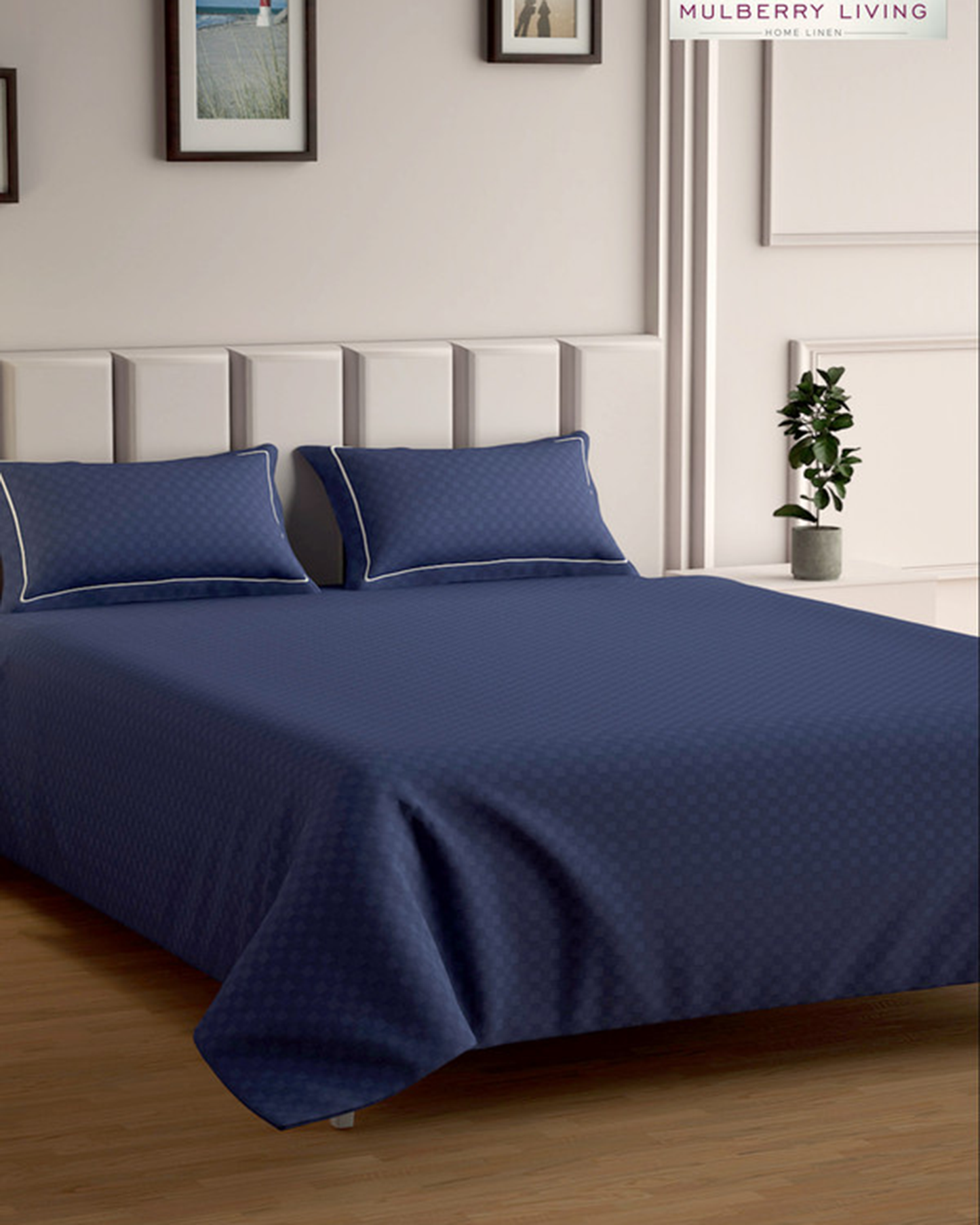 Mulberry Living Cotton Queen Fitted 300TC Urban Grid White