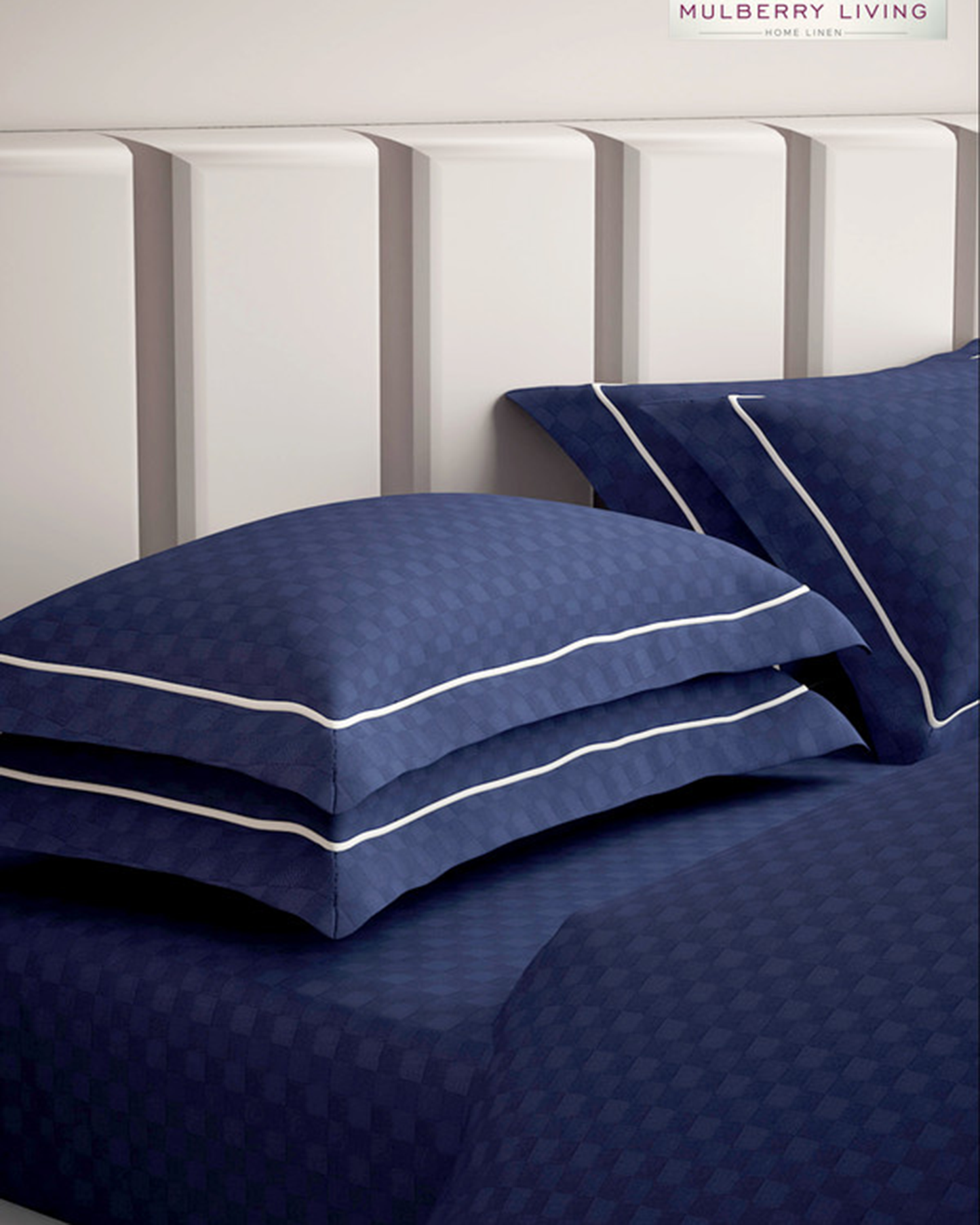 Mulberry Living Cotton Queen Fitted 300TC Urban Grid White