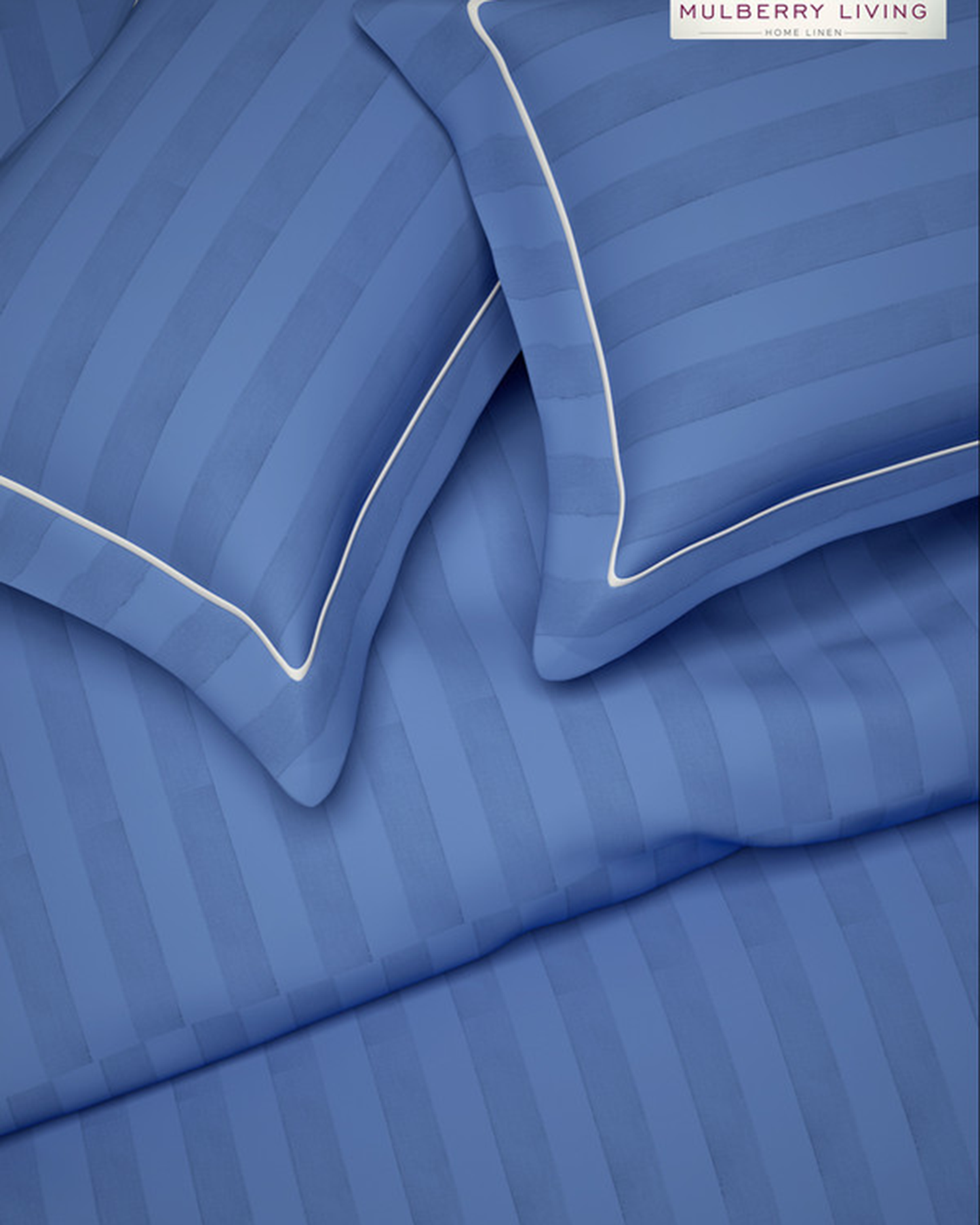 Mulberry Living Cotton Pillow Covers Set 2Pc 300TC Elysian Stripes Mediterranean Blue