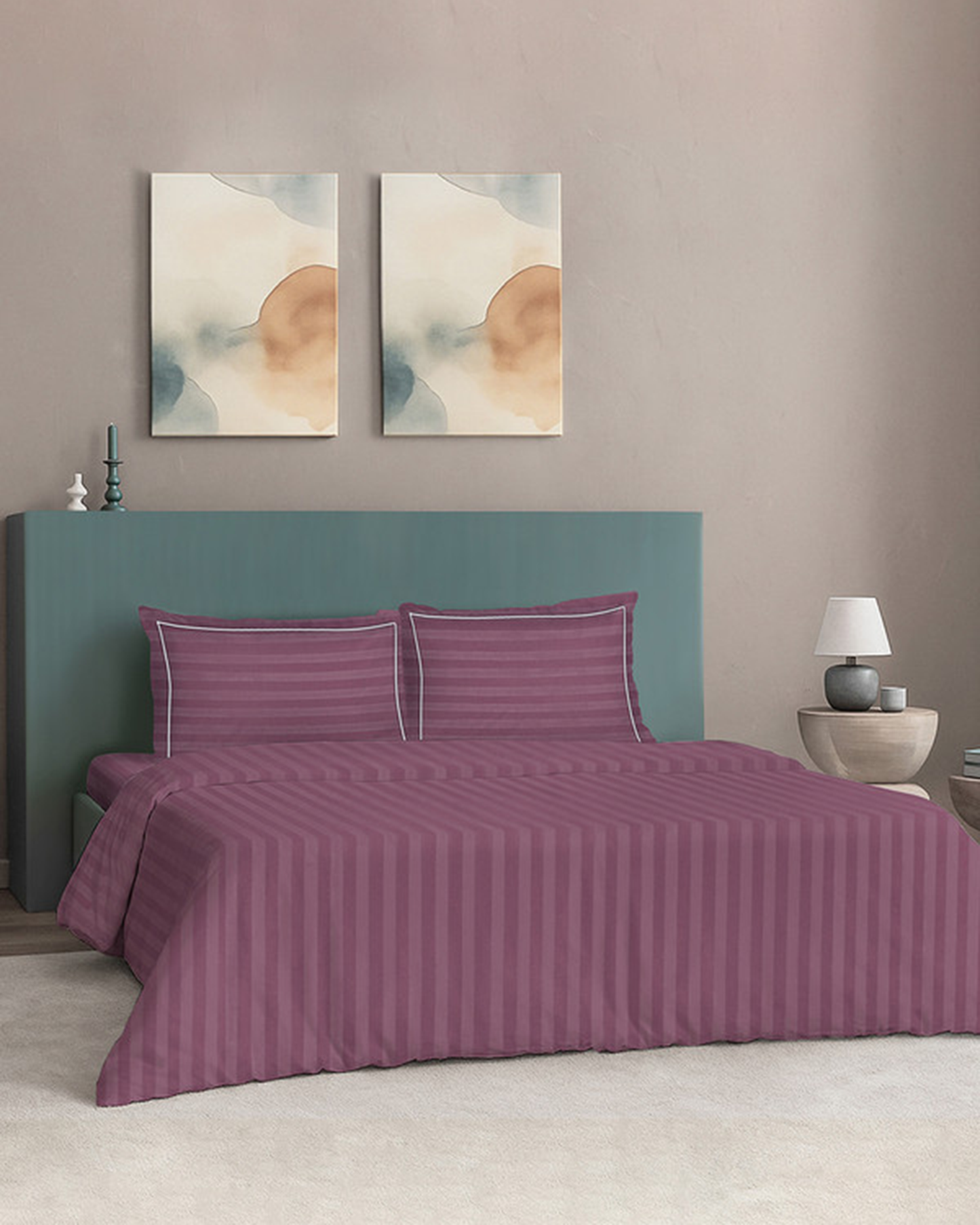 Mulberry Living Cotton King Duvet 300TC Elysian Stripes Cameo Rose