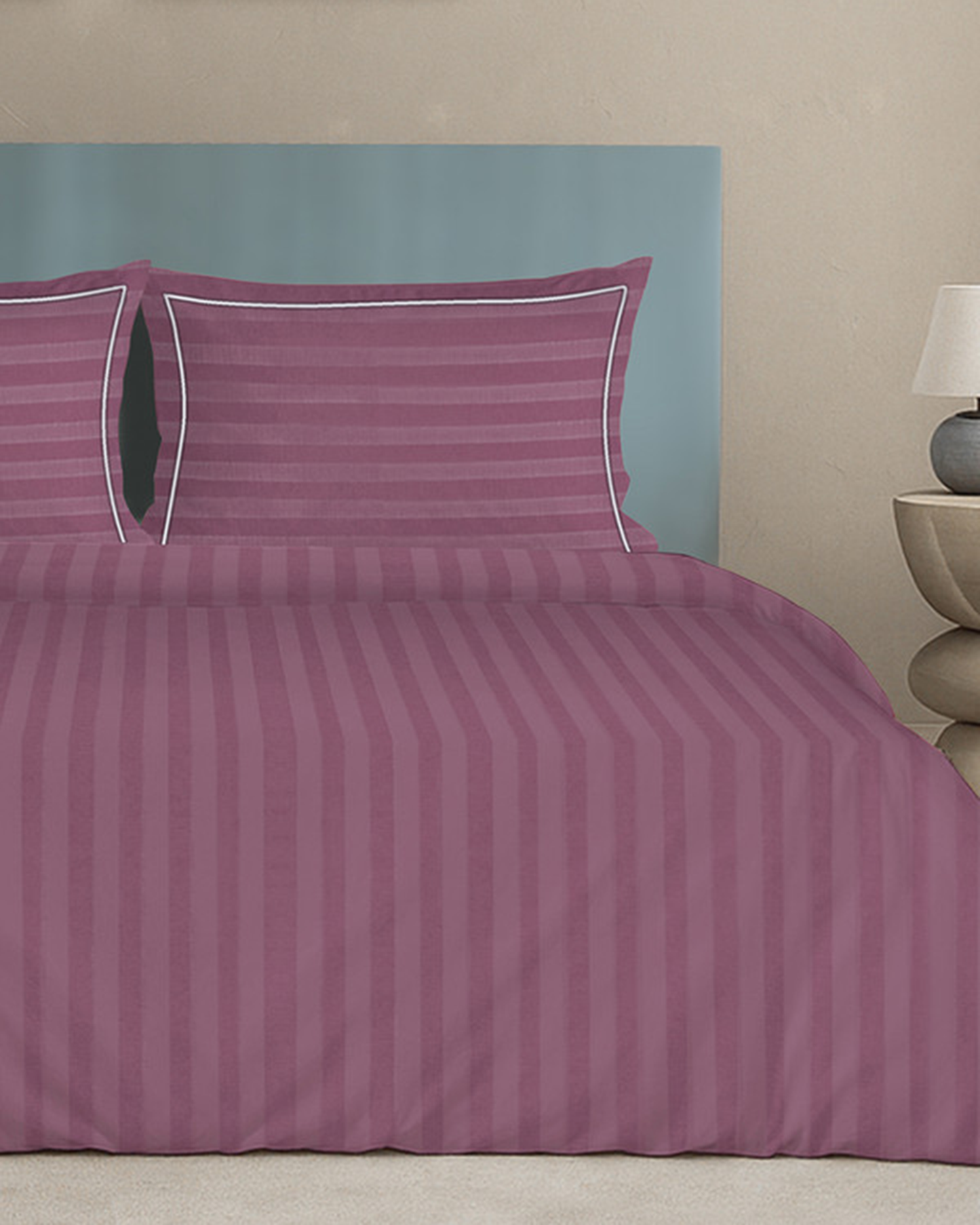 Mulberry Living Cotton King Duvet 300TC Elysian Stripes Cameo Rose
