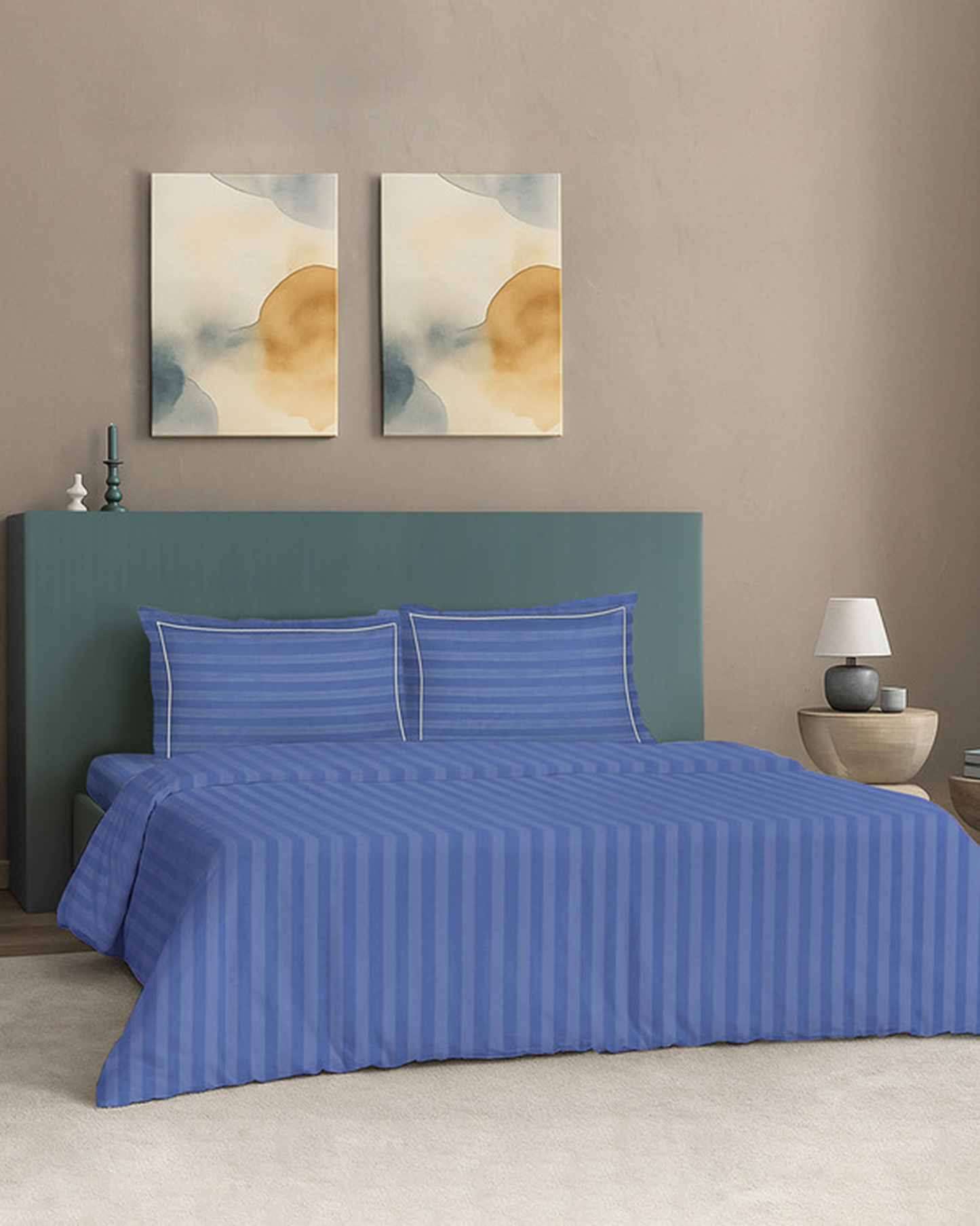 Mulberry Living Cotton King Duvet 300TC Elysian Stripes Cameo Rose