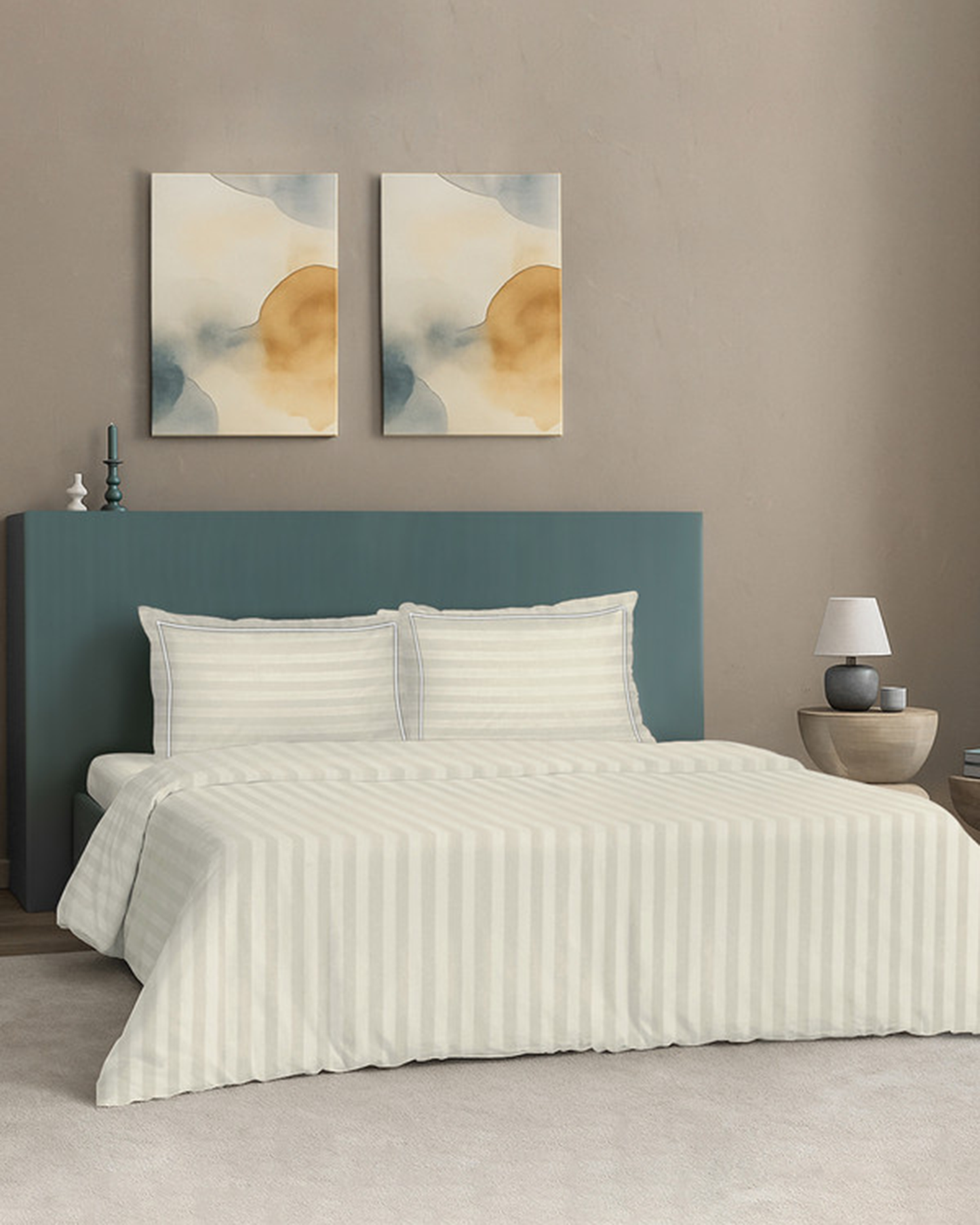 Mulberry Living Cotton King Duvet 300TC Elysian Stripes Cameo Rose