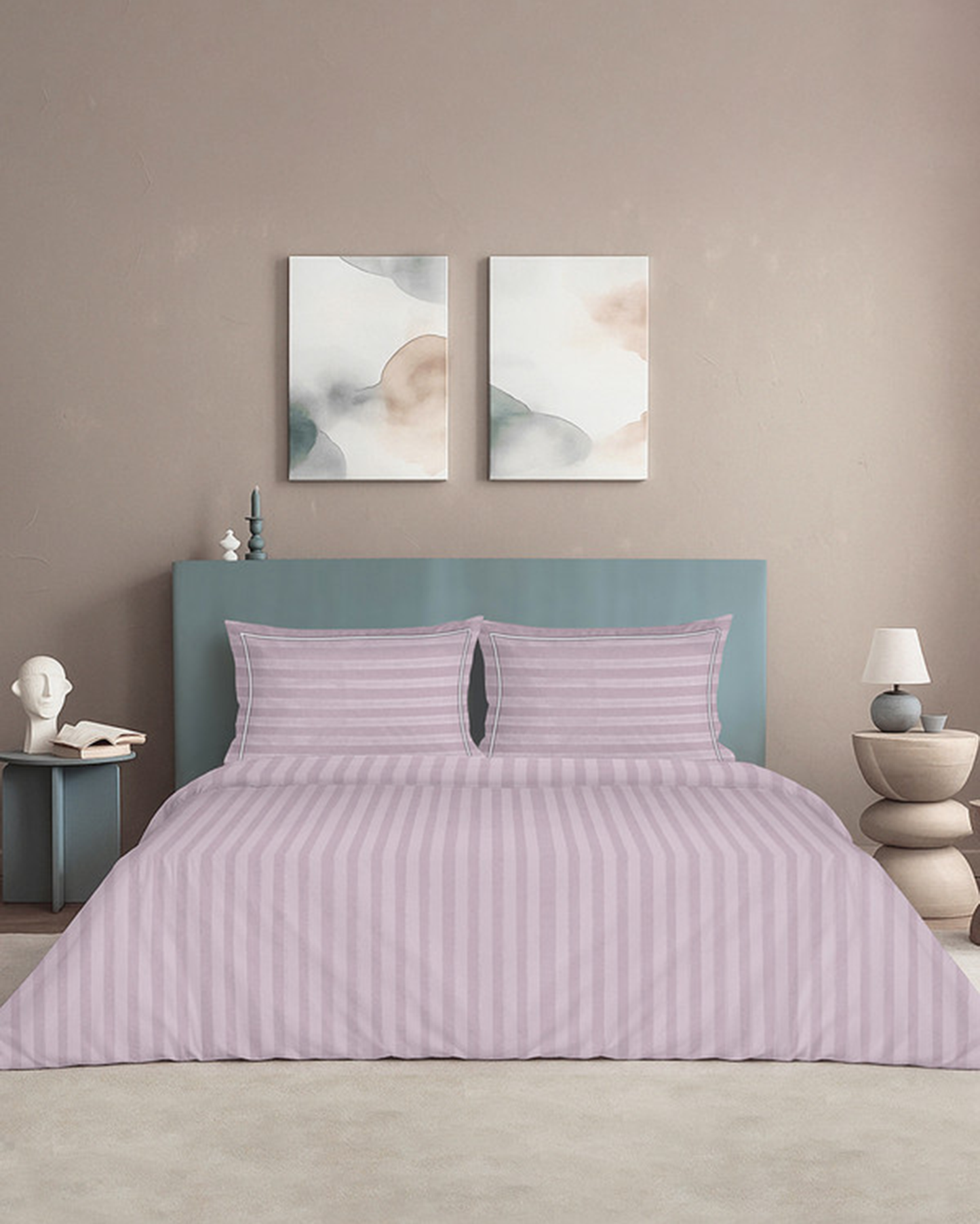 Mulberry Living Cotton King Duvet 300TC Elysian Stripes Cameo Rose
