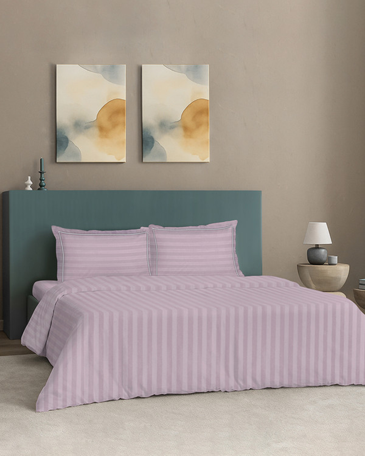 Mulberry Living Cotton King Duvet 300TC Elysian Stripes Cameo Rose