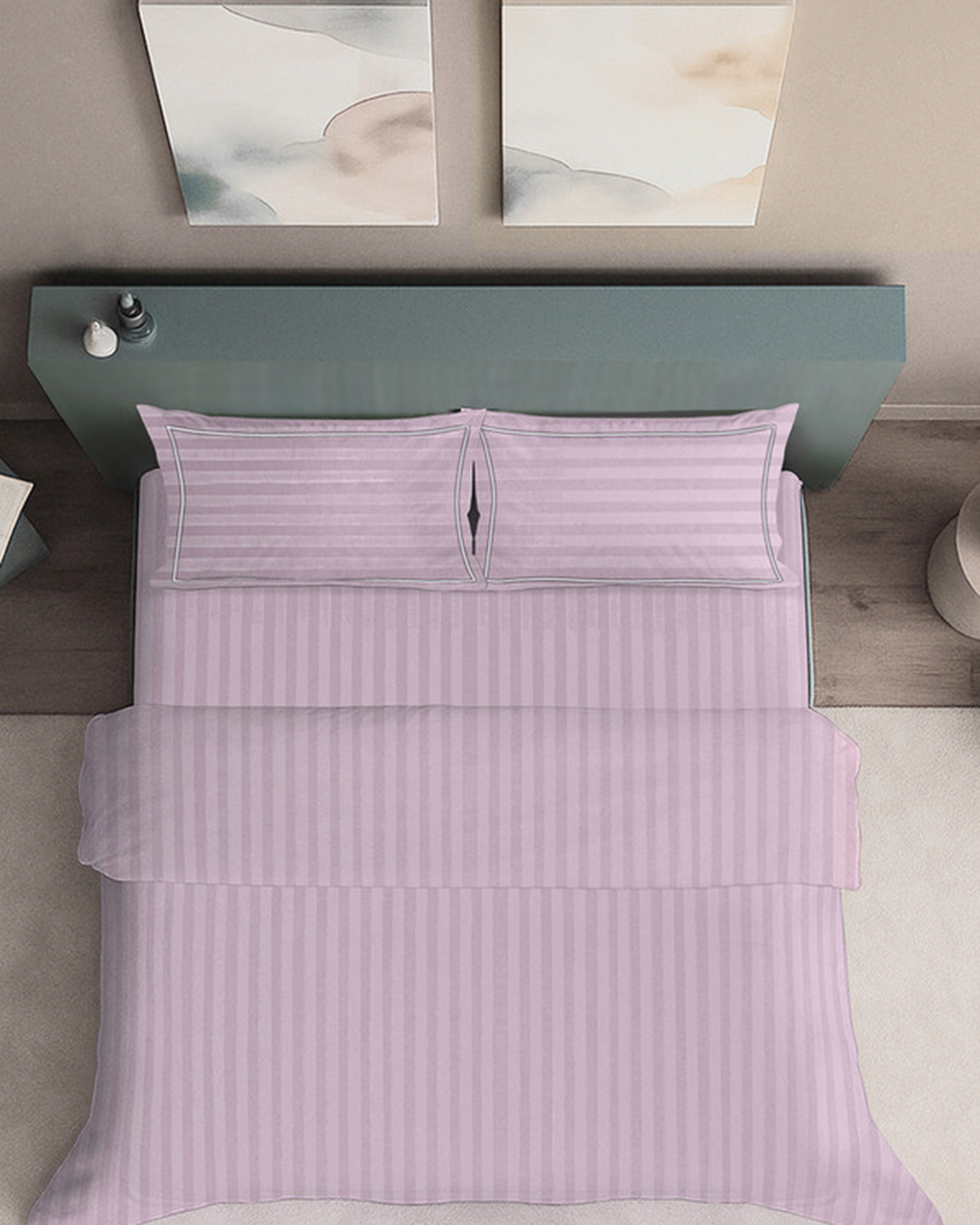 Mulberry Living Cotton King Duvet 300TC Elysian Stripes Cameo Rose