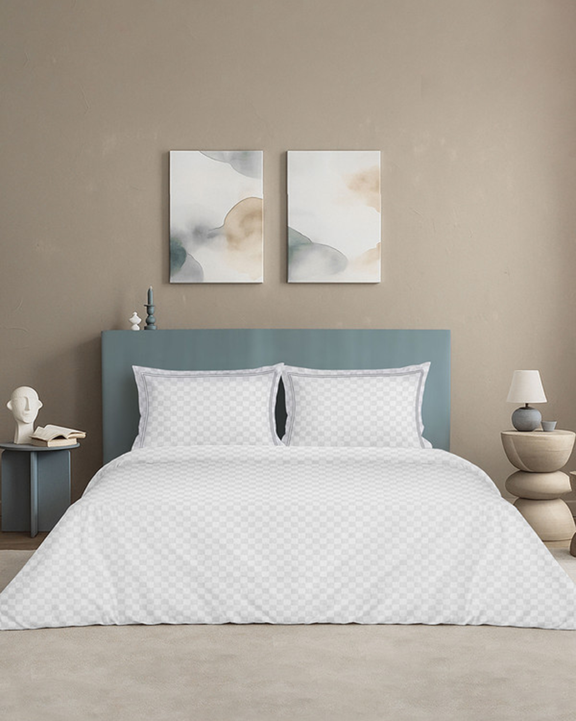 Cotton King Duvet 300TC Urban Grid White