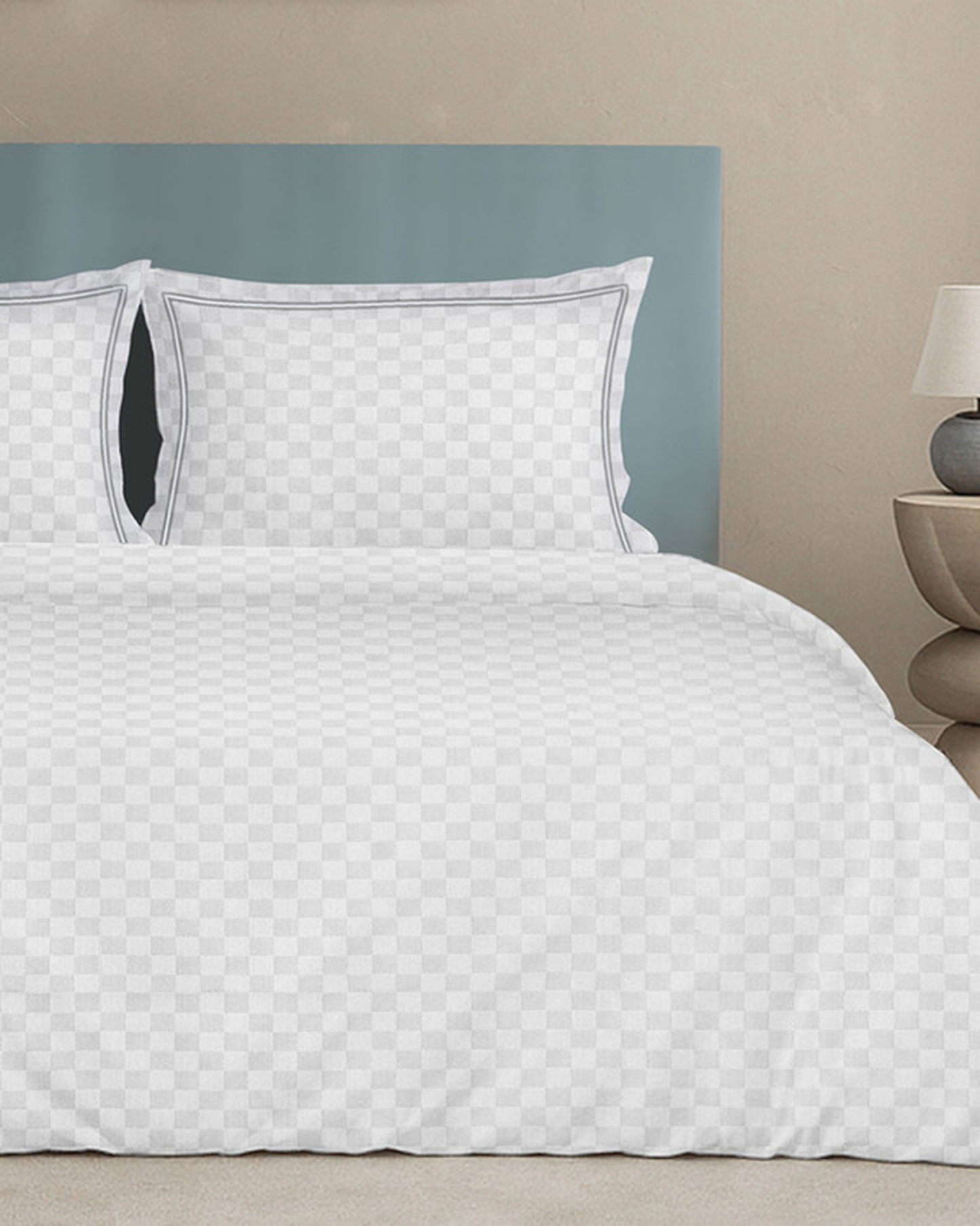 Mulberry Living Cotton King Duvet 300TC Urban Grid White