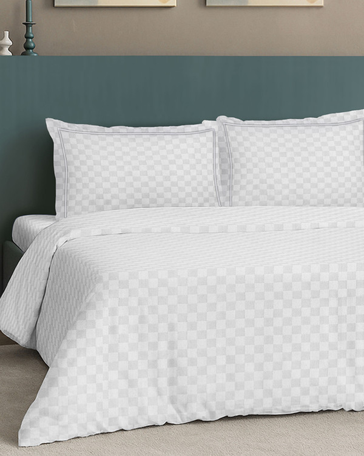 Mulberry Living Cotton King Duvet 300TC Urban Grid White