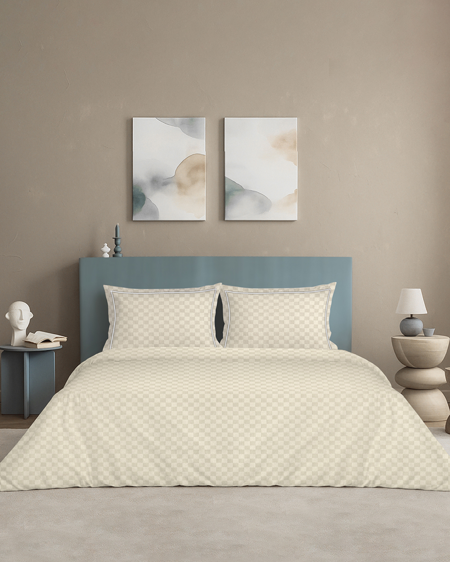 Mulberry Living Cotton King Duvet 300TC Urban Grid White