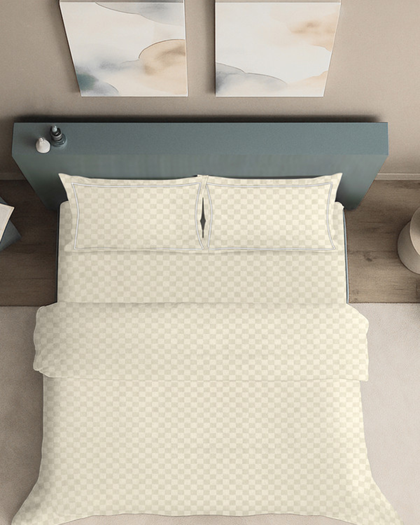 Mulberry Living Cotton King Duvet 300TC Urban Grid White