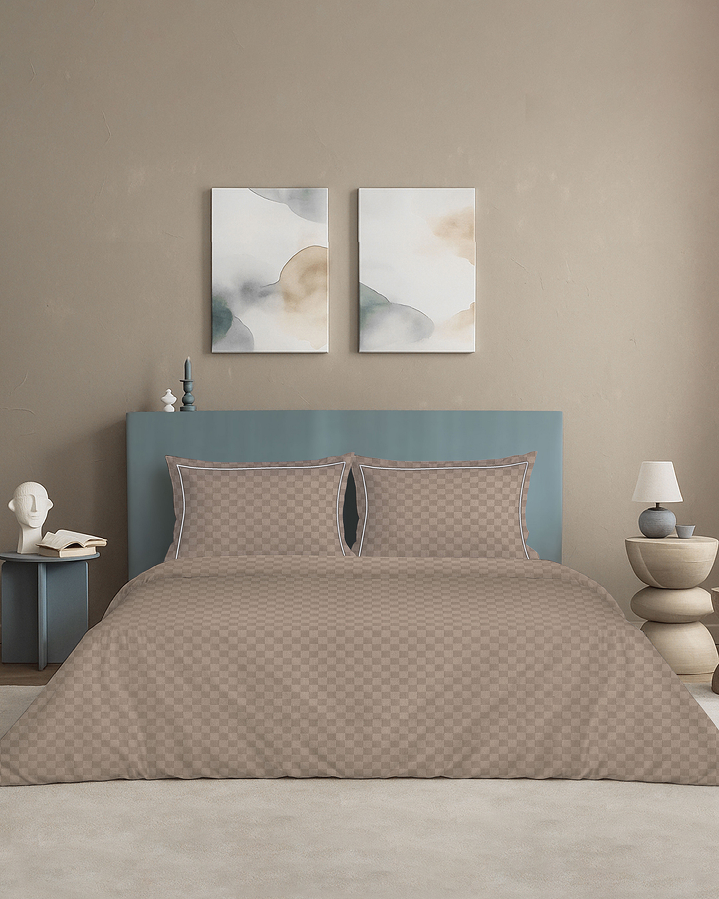 Mulberry Living Cotton King Duvet 300TC Urban Grid White