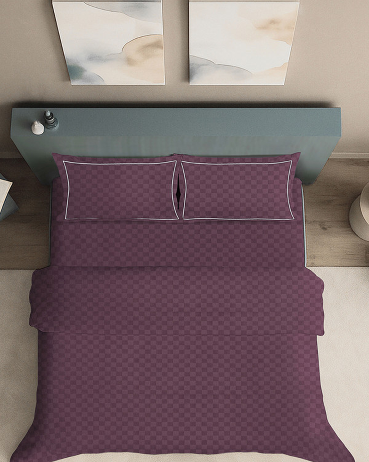 Mulberry Living Cotton King Duvet 300TC Urban Grid White