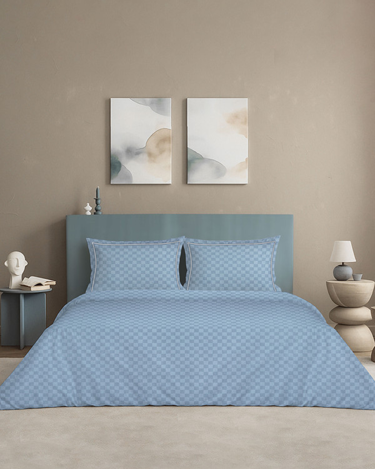 Mulberry Living Cotton King Duvet 300TC Urban Grid White