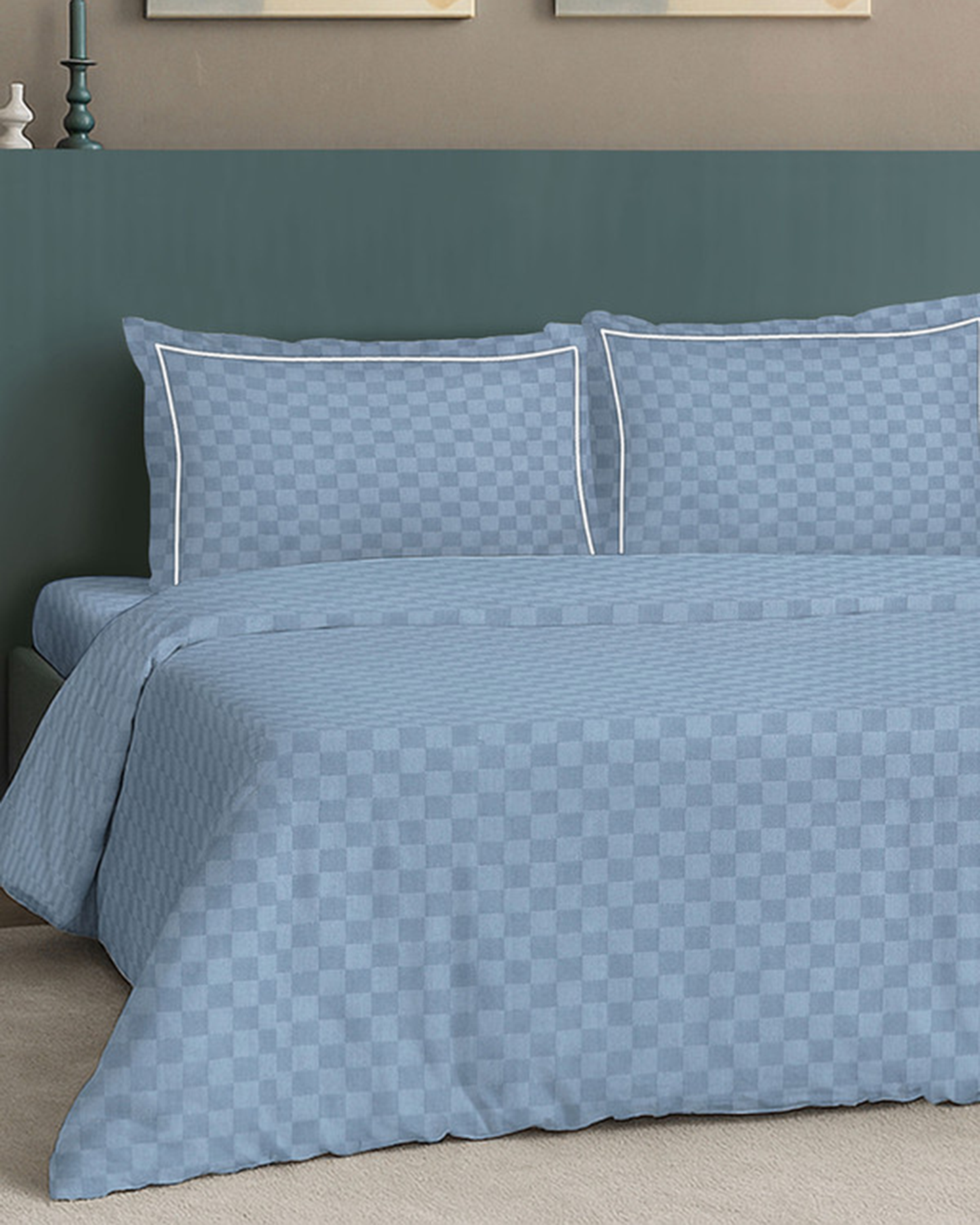 Mulberry Living Cotton King Duvet 300TC Urban Grid White