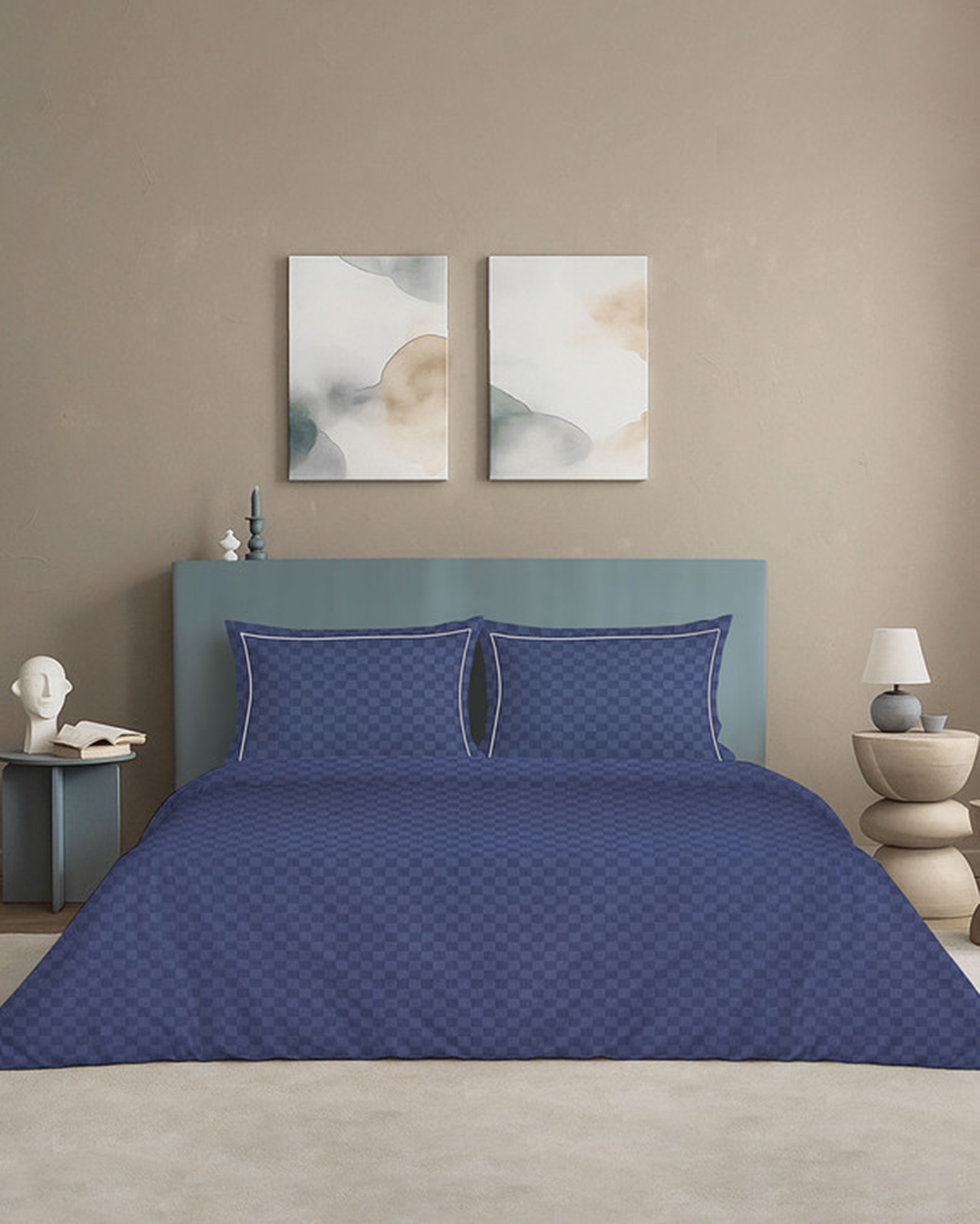 Mulberry Living Cotton King Duvet 300TC Urban Grid White