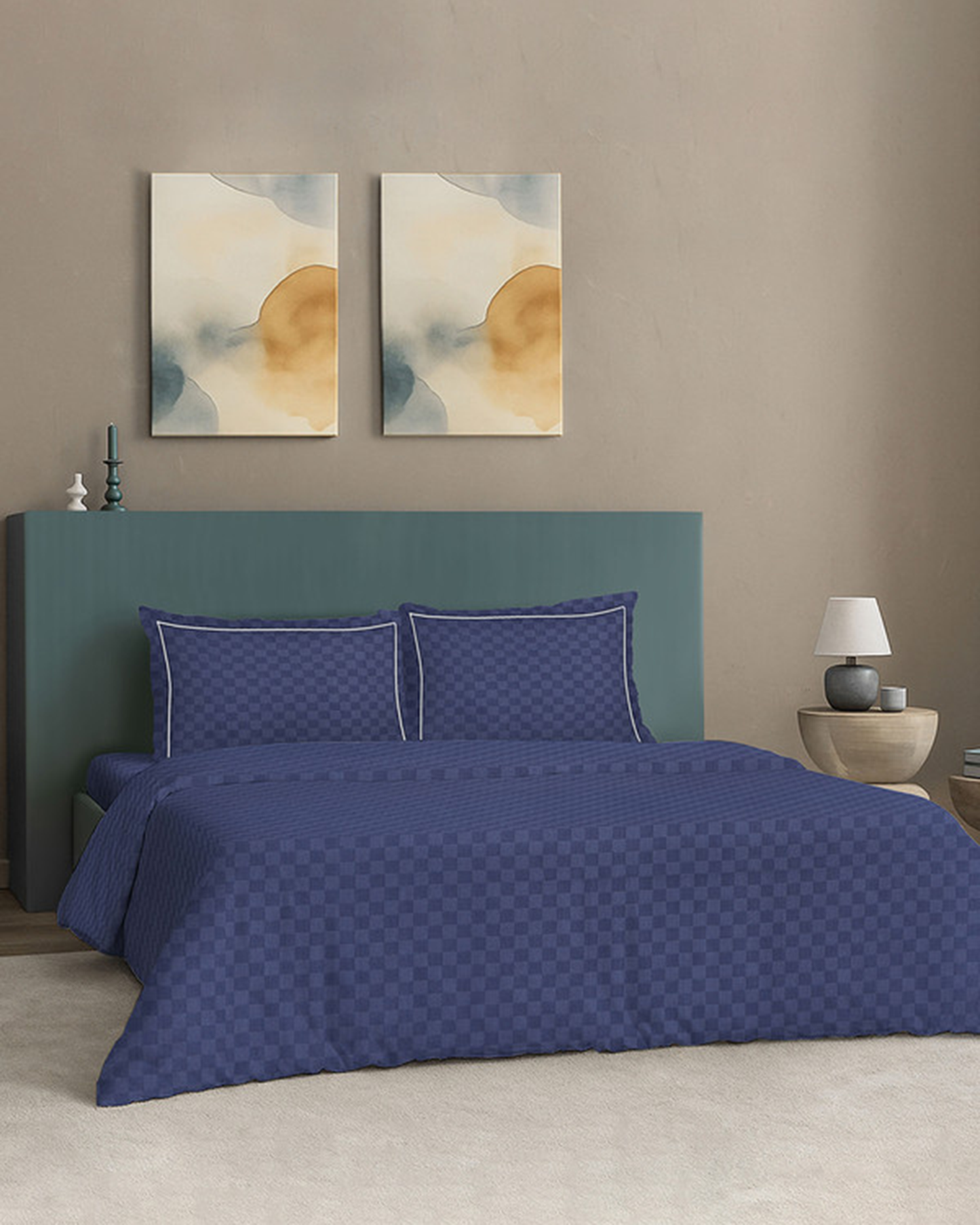 Mulberry Living Cotton King Duvet 300TC Urban Grid White