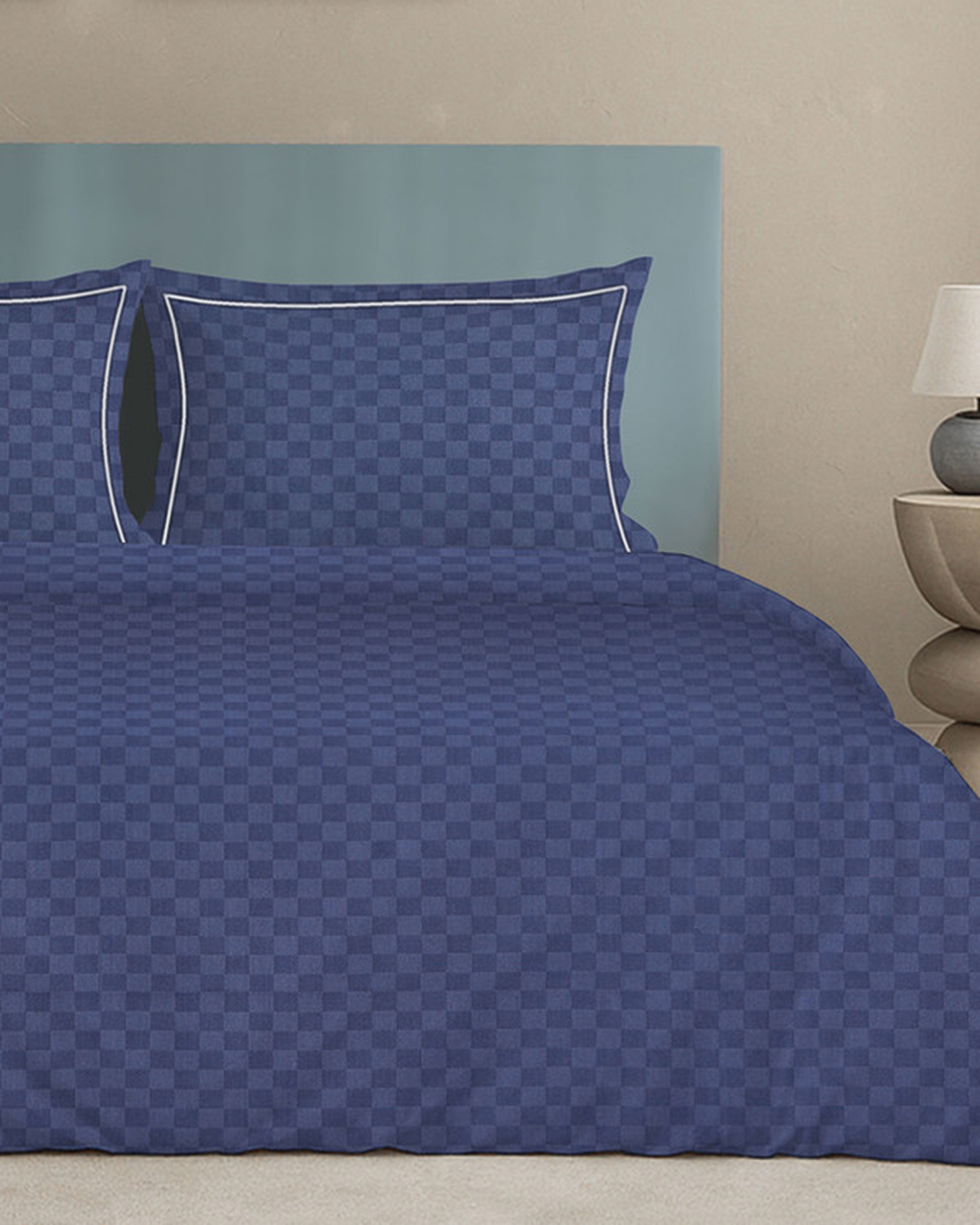 Mulberry Living Cotton King Duvet 300TC Urban Grid White