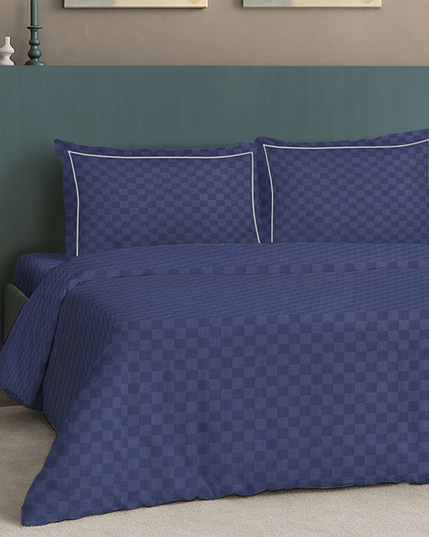 Mulberry Living Cotton King Duvet 300TC Urban Grid White