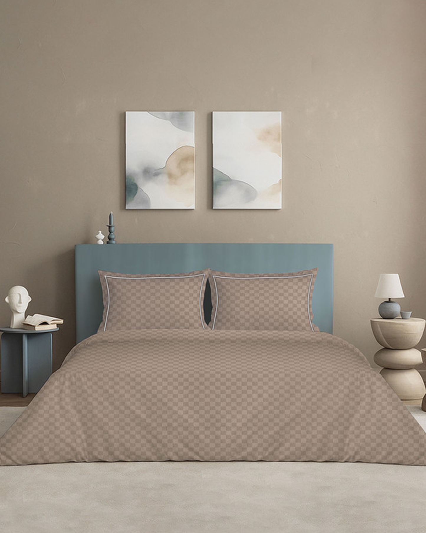 Mulberry Living Cotton King Duvet 300TC Urban Grid White
