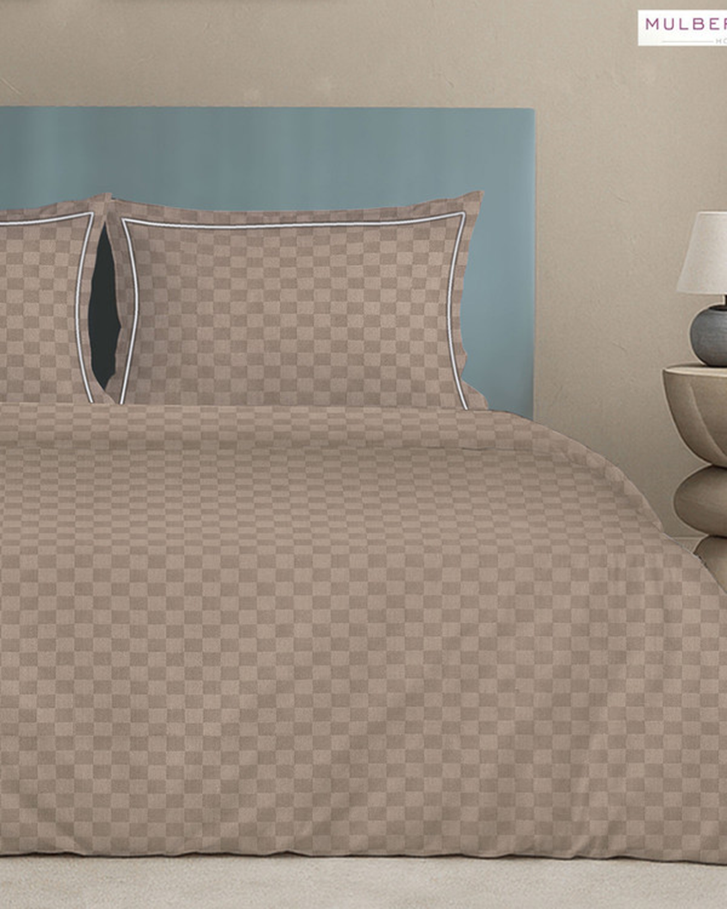 Mulberry Living Cotton King Duvet 300TC Urban Grid White